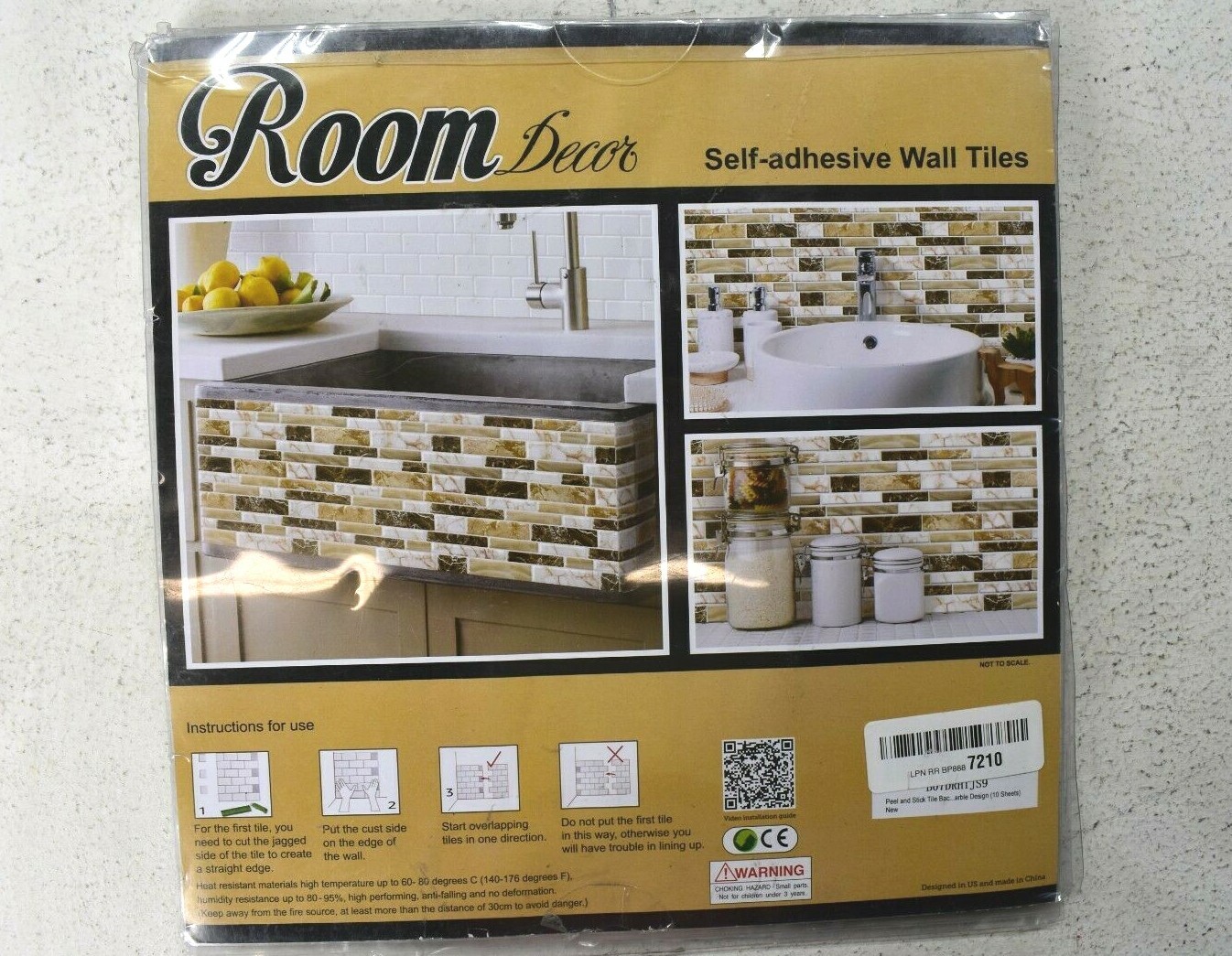 Lot Of 9 Various Style Decor Wall Self Adhesive Tiles Stick Marble Design