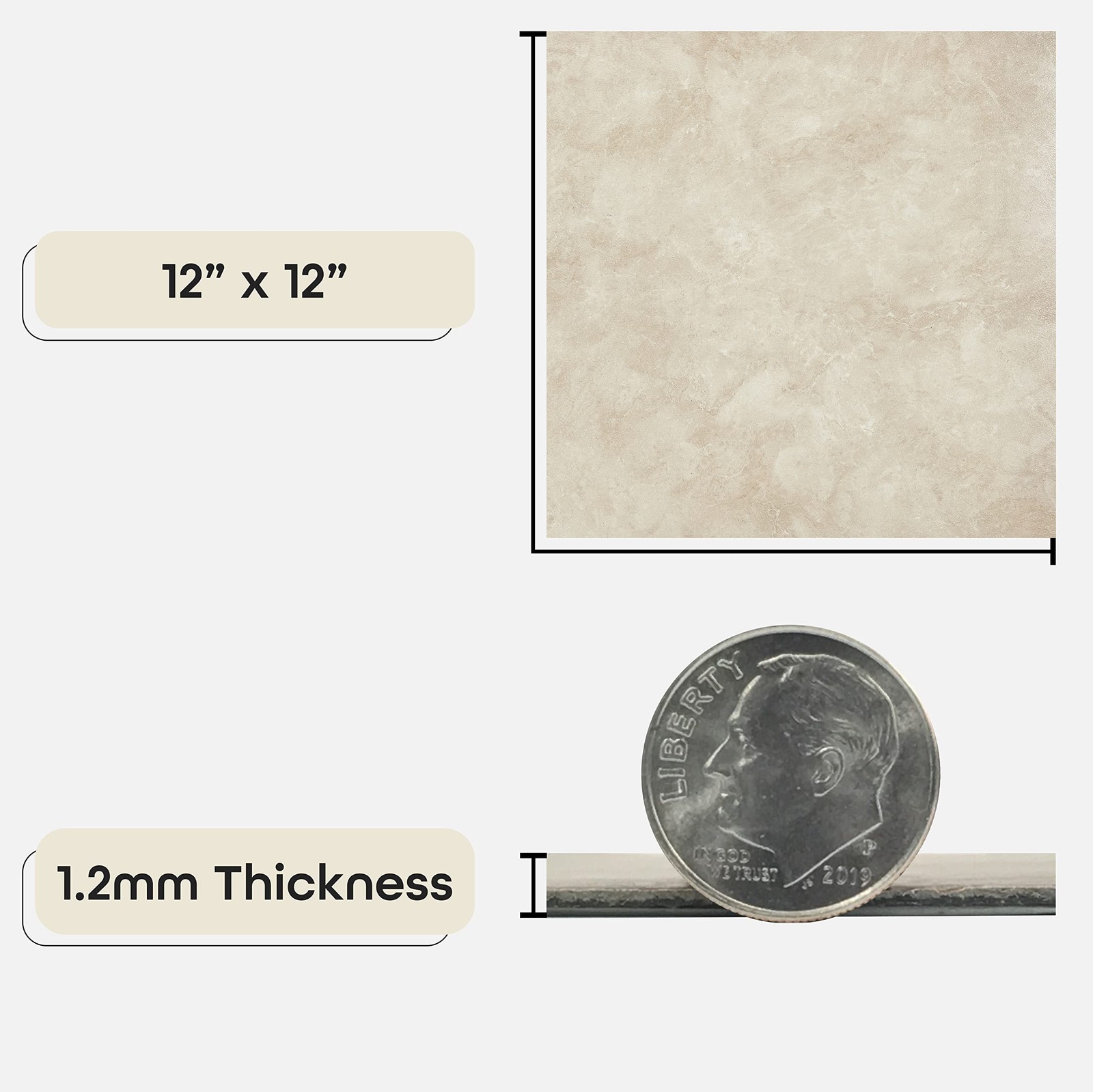 Nexus Adhesive 12-Inch Vinyl Floor Tiles, 20 Tiles – 12″ x 12″, Carrera Marbl…