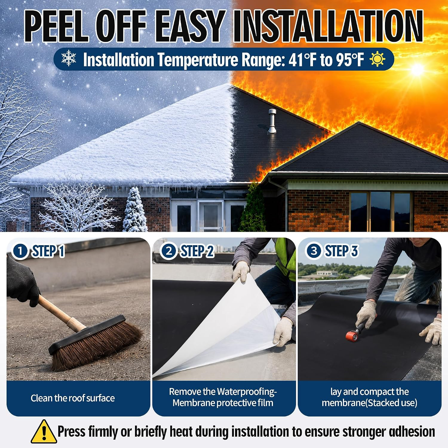 51 Mil Self-Adhesive EPDM Rubber Roofing Rolls, 39″ X 16Ft Rubber Roofing Membra