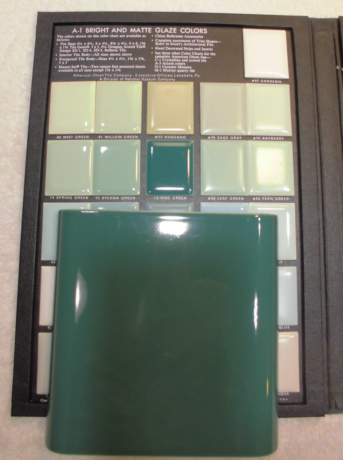 Vintage…Green…6″ x 6″ Double Bullnose Glossy Ceramic Tile…by Mid-State Co