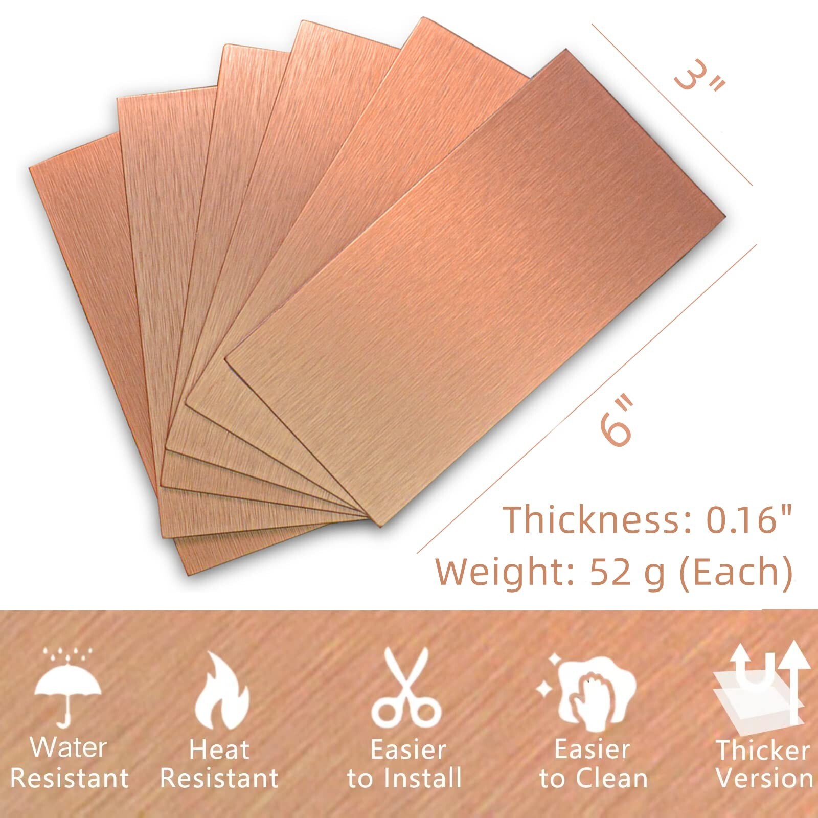 Aluminum Peel and Stick Backsplash Tile Panels – 3″x6″ Brushed Copper Kitchen…