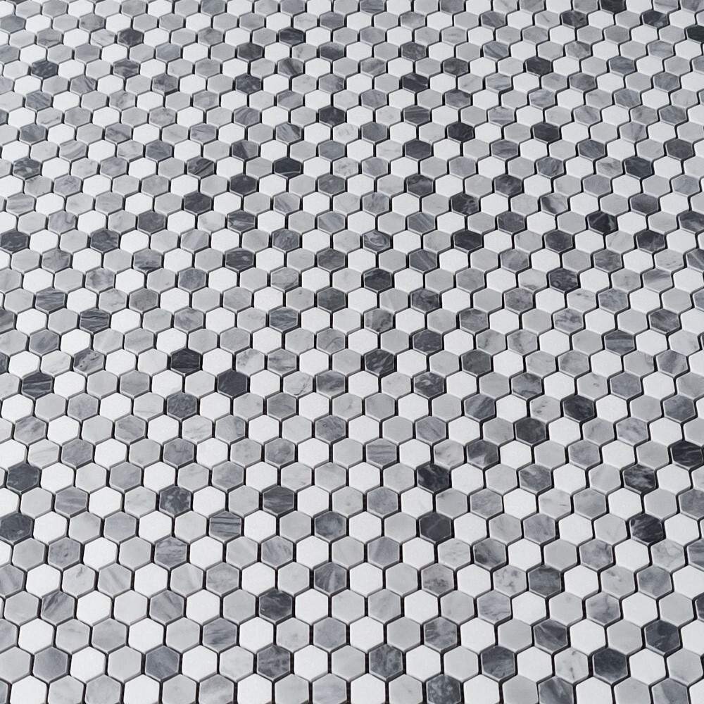 C31A7XH Carrara White Marble Monochrome Hexagon Mosaic Tile Gray White Honed