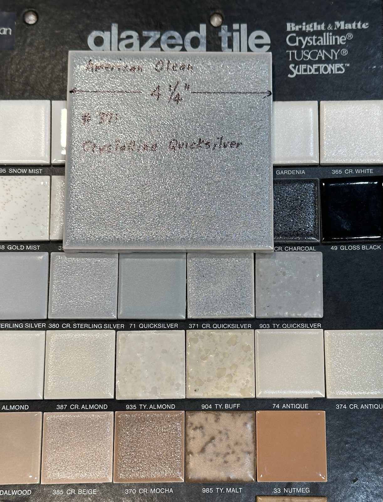 1 pc. Quicksilver – Gray: 4-1/4″ Ceramic Crystalline Tile by American Olean Co.