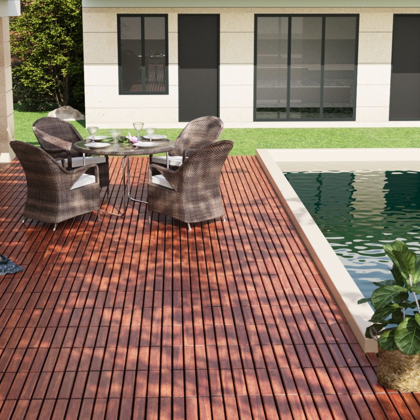 10 Pack Striped Interlocking Deck Tiles Outdoor Flooring for Patio, Bancony