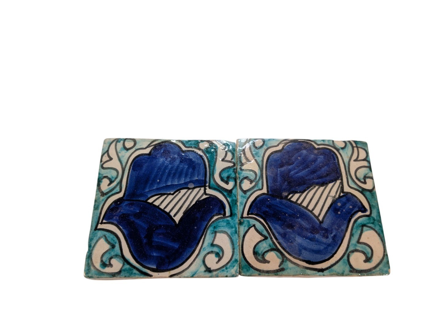 2x Moroccan Zellige Mosaic Tiles Pair Hamsa Design C 10cm/4 Inch