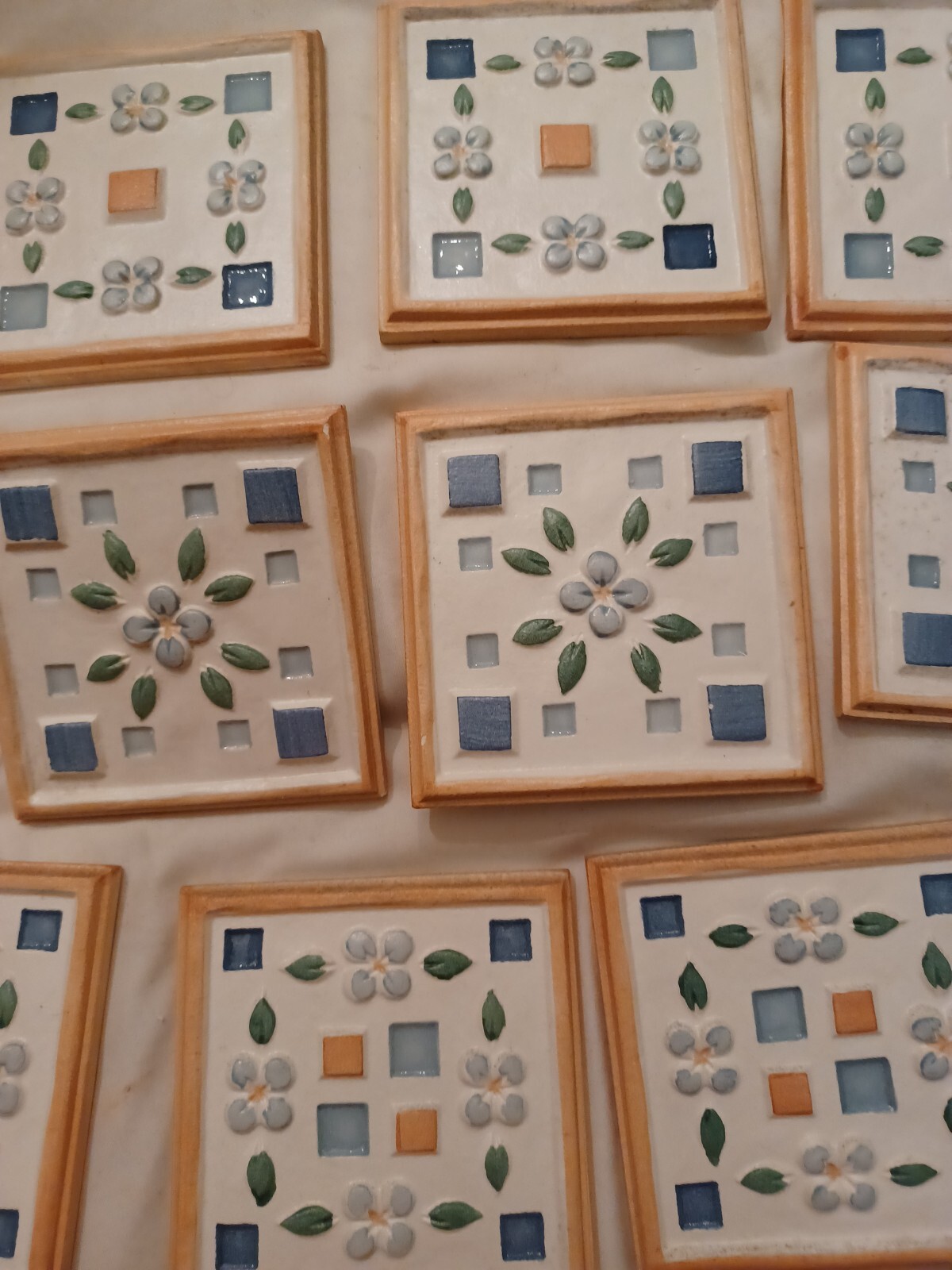 11 pieces – Decorative Ceramic Tile 3 7/8 X 3 7/8 inches – flowers & squares
