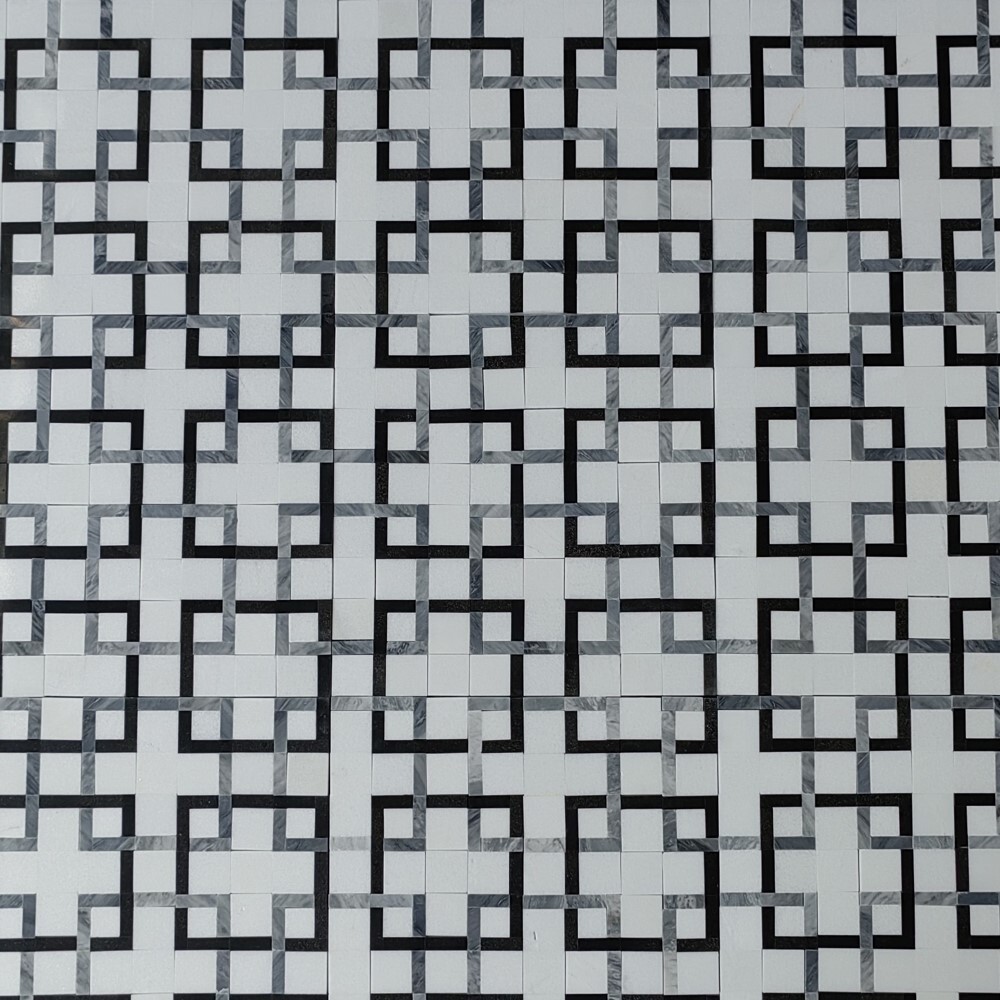 T2G1XP Thassos White Marble Square Mosaic Tile Gray Links Polished