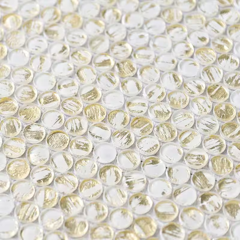 Majeste Glossy White and Gold 12.2 In. X 12.2 In. Glass Mosaic Wall and Floor Ti