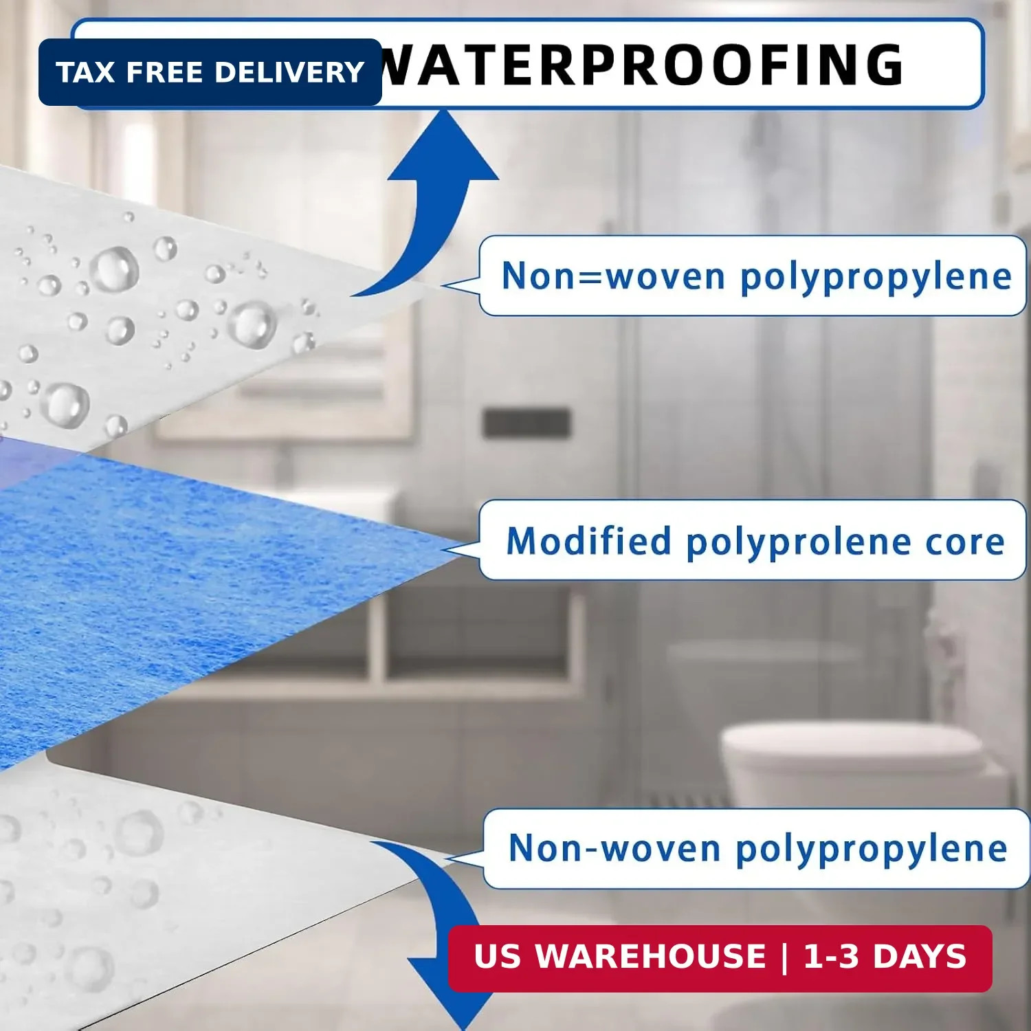 Shower Waterproofing Membrane Roll, 5 in x 50 Ft, 21 Sq Ft, 20 Mil | Blue HDPE r