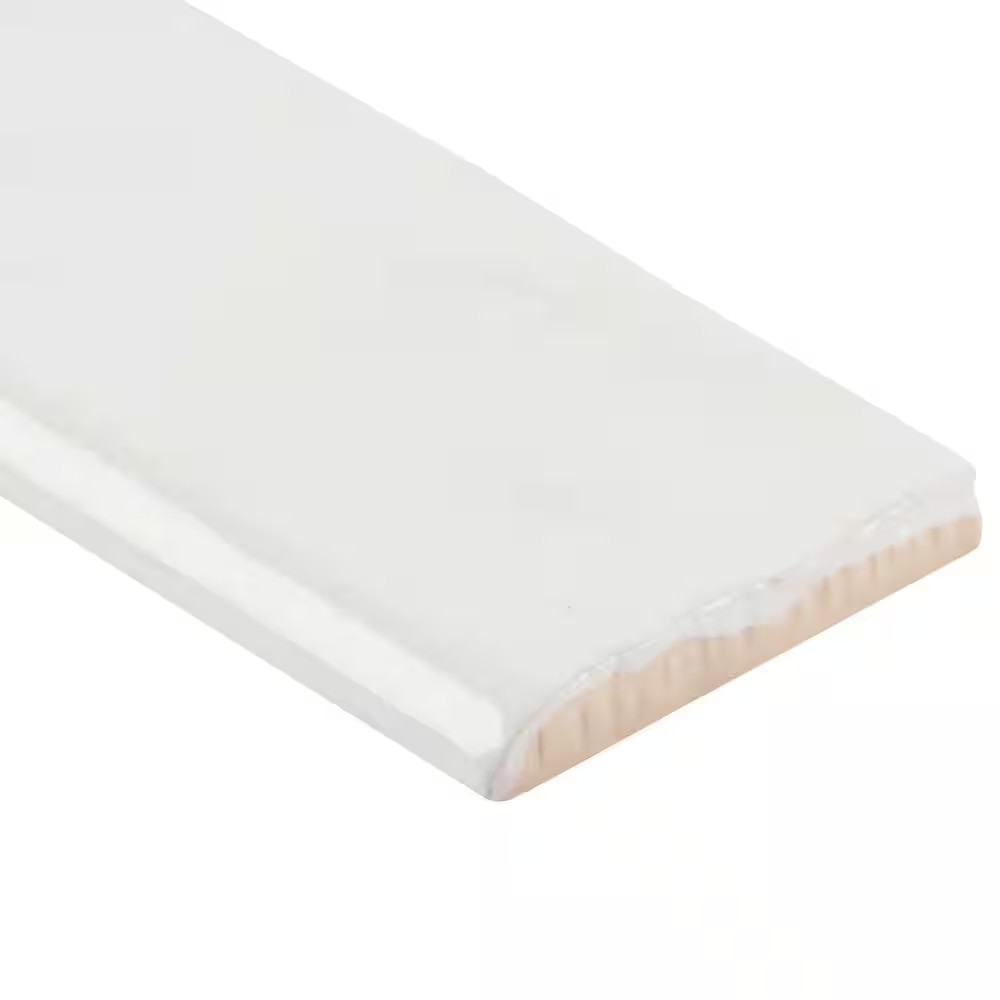 Kingston White 2.55 In. X 7.87 In. Glazed Ceramic Bullnose Wall Tile Trim (0.17