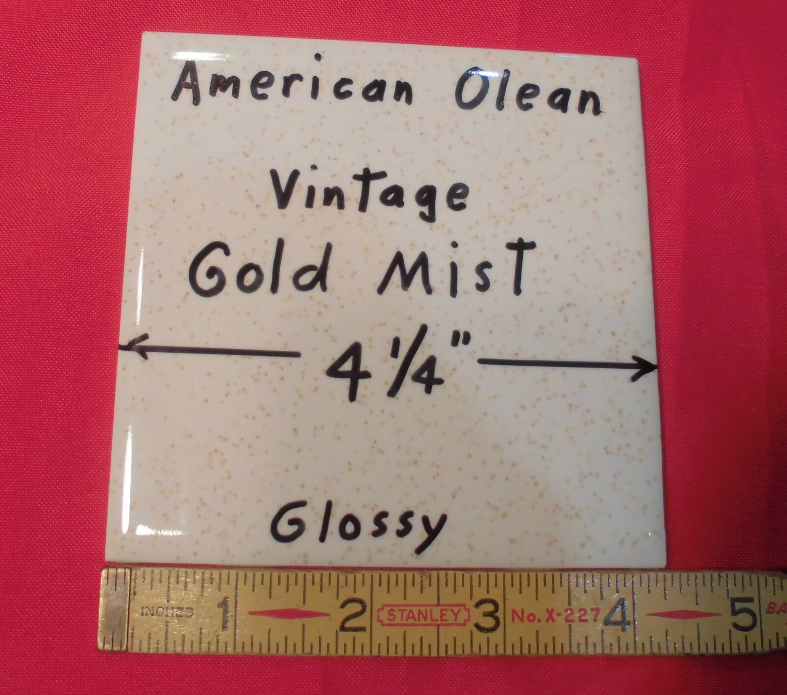 1 pc. Vintage *Gold Mist* Glossy Ceramic Tile #48 by American Olean 4-1/4″ NOS