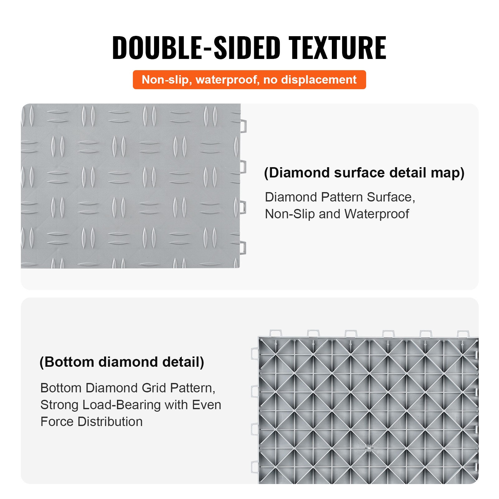 VEVOR Garage Tiles Interlocking 12×12 in 25 Pack Garage Flooring Tiles Silver