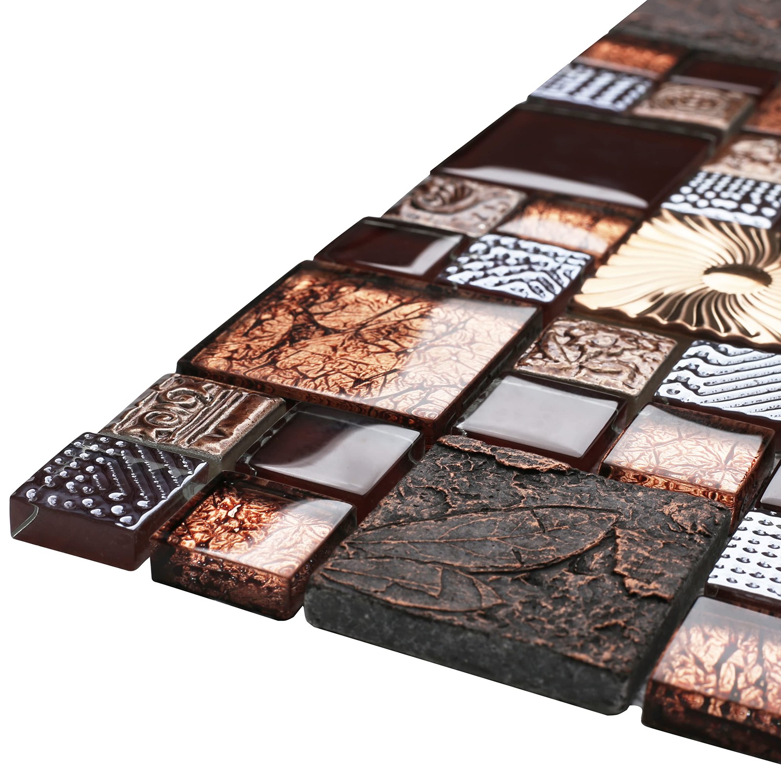 Red Wine Colors Glass Tile 2” x 2” Leaf Carving Imprints Antique Mosaics Te…