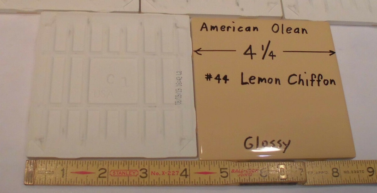 1 pc. Glossy Ceramic Tile *Lemon Chiffon #44* by American Olean 4-1/4″ Mustard