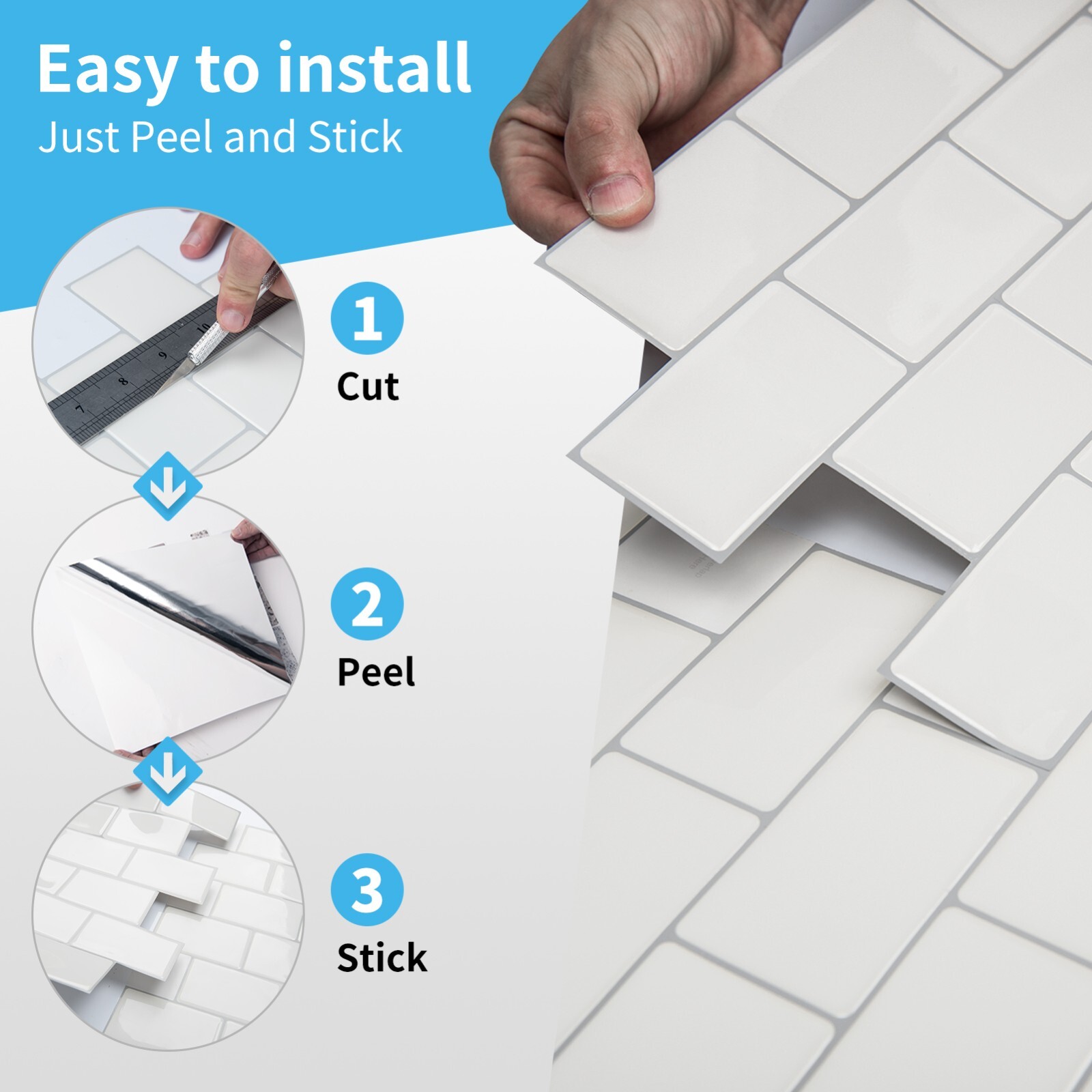Art3d Peel and Stick Backsplash 12×12 inch Self-Adhesive Subway Wall Tiles(10P)