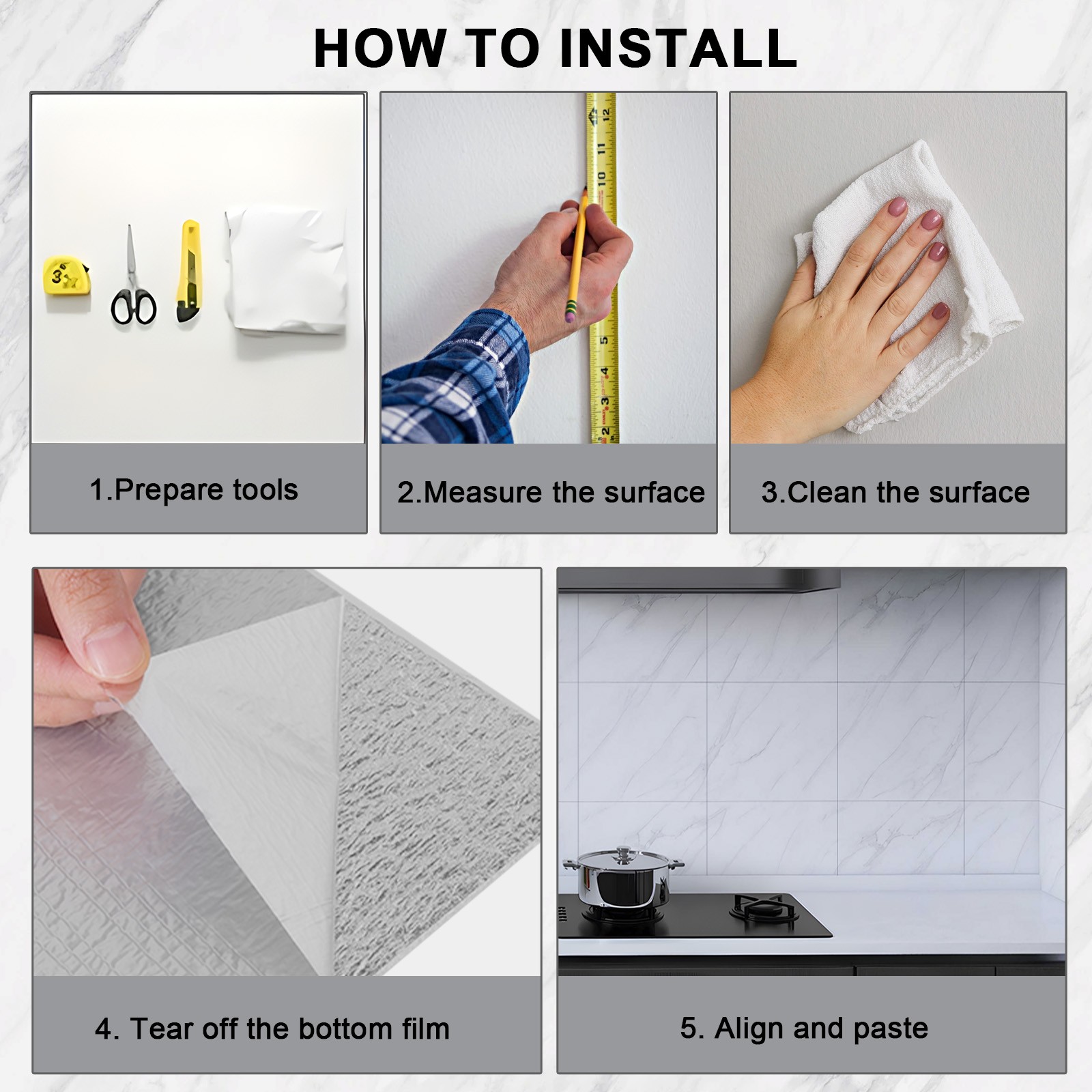 50Pcs Peel & Stick PVC Marble Wall Panels 12×12″ Foam Tile Stickers for Bathroom