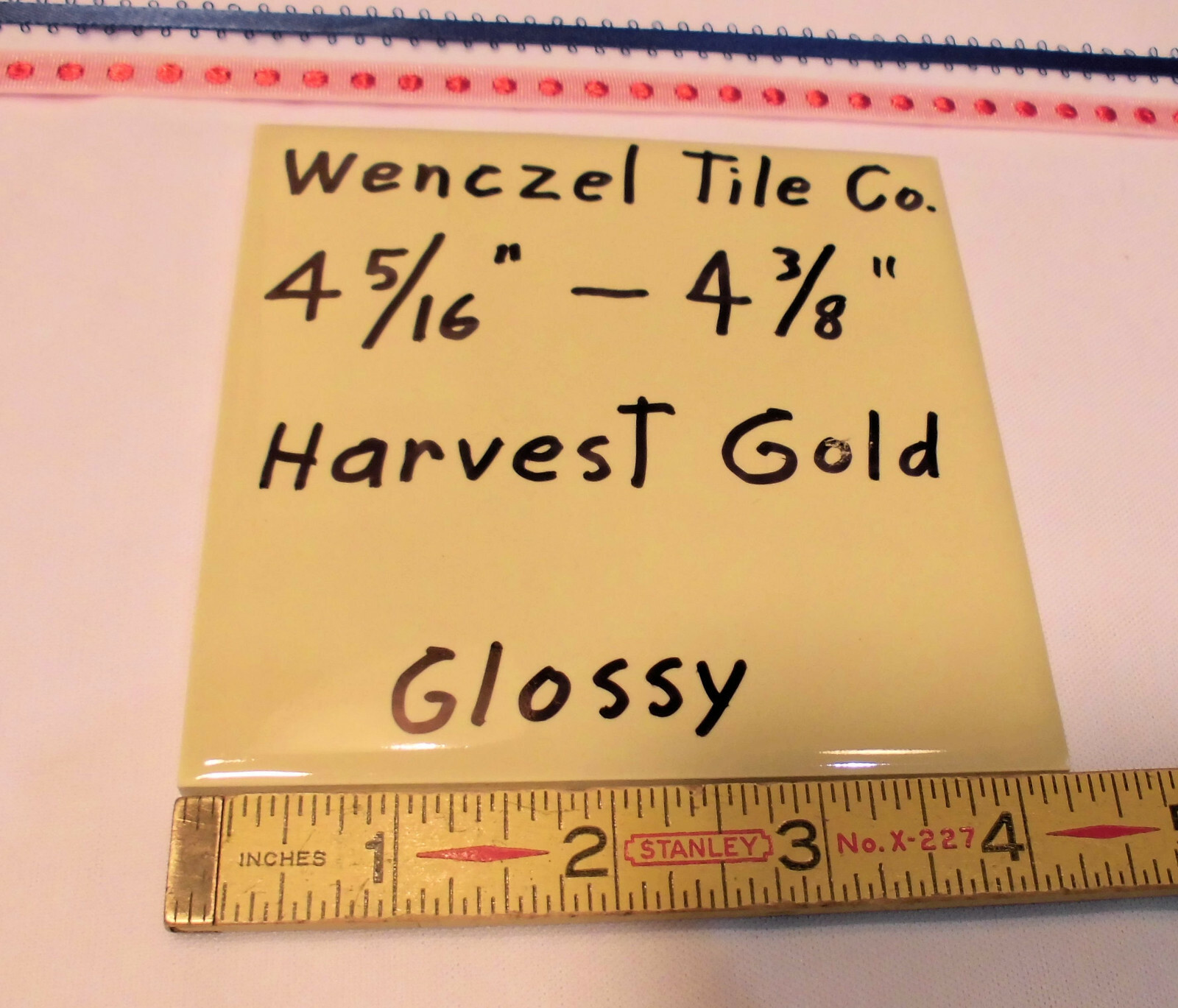 1 pc. Harvest Gold: Glossy Ceramic Tile; unknown maker 4-5/16″- 4-3/8″ New Stock