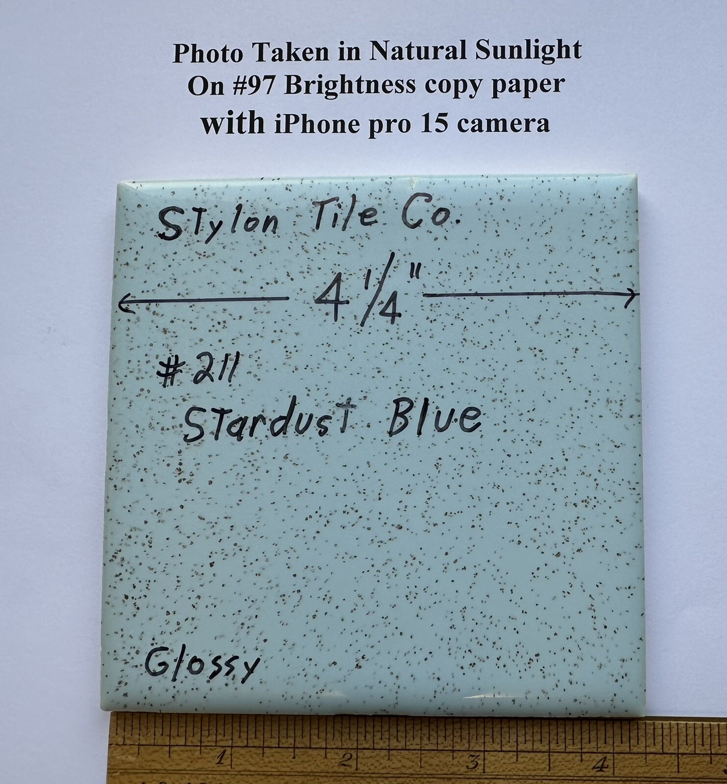 1 pc. Stardust Blue: 4-1/4″ Glossy Speckled Ceramic Tile by Stylon, Clean, Used