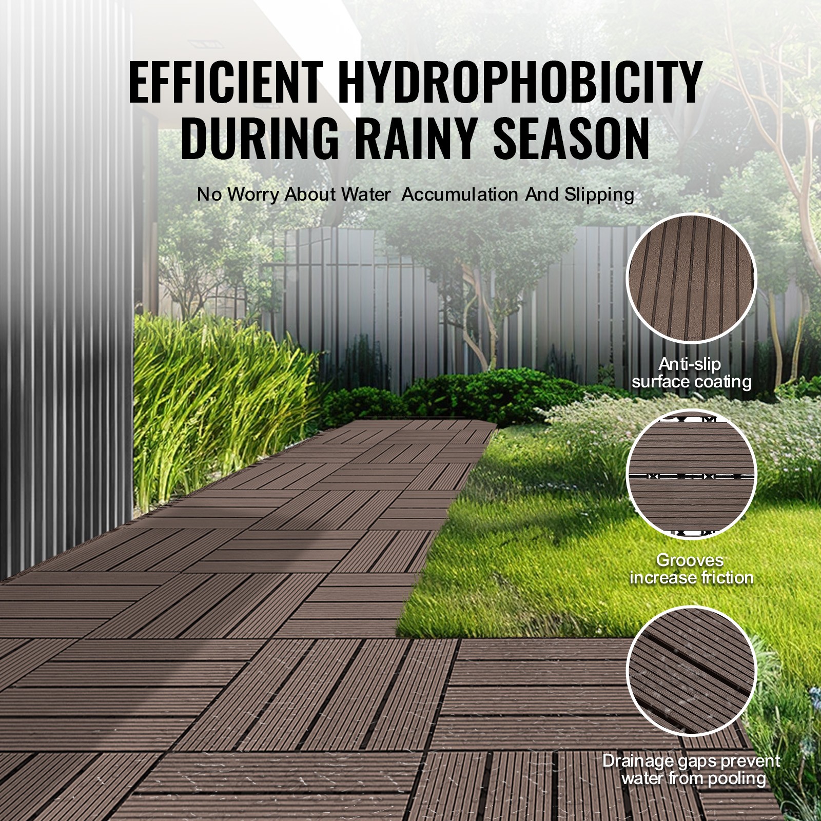Uimoso Interlocking Plastic Wood Deck Tiles,27-Pack,12″x12″,Waterproof for Porch