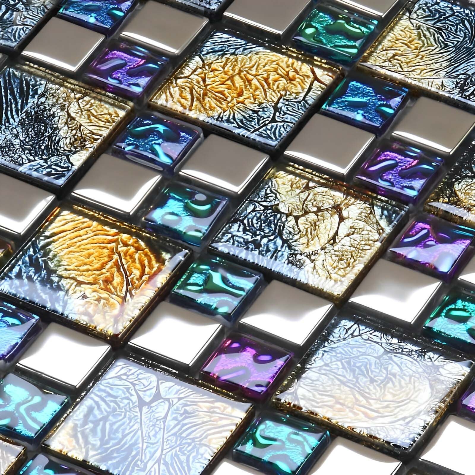 Glossy Glass Tile Multicolor Mosaic Versaille Pattern Backsplash & Wall Tile