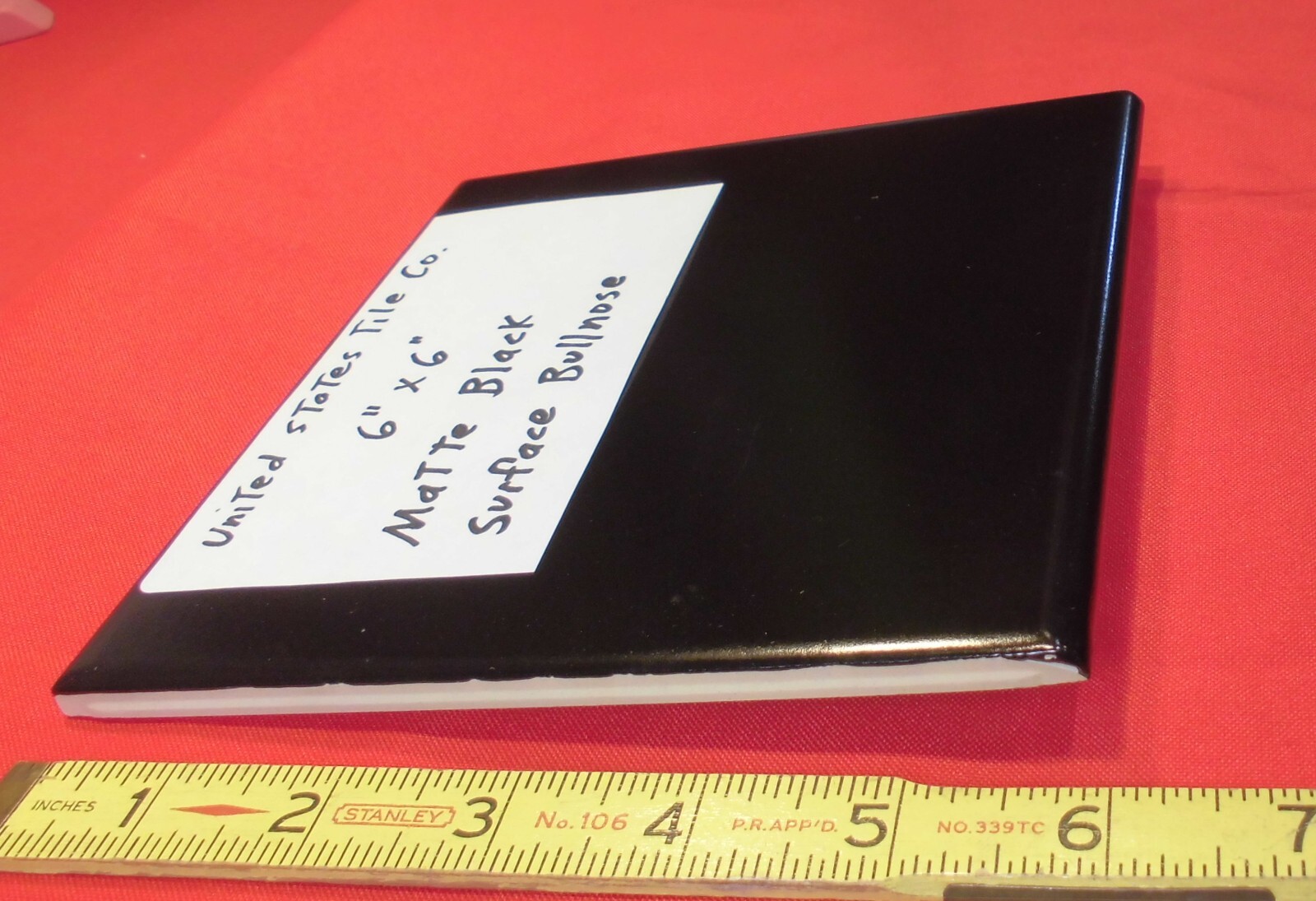 1 pc. *Matte Black* 6″ X 6″ Ceramic Bullnose: United States Tile Co. NEW
