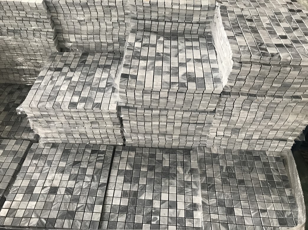 K24XH Bardiglio Gray Dark Grey Marble 1×1 Grid Square Mosaic Tile Honed