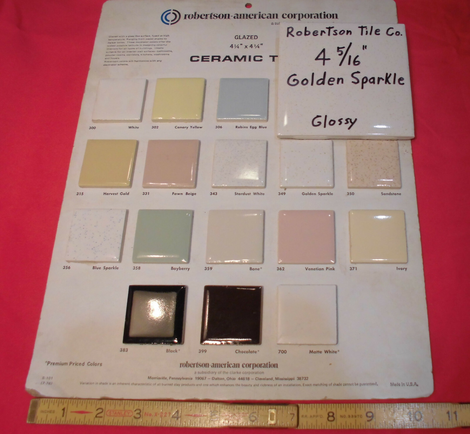 1 pc. Ceramic Tile *Golden Sparkle – Gold Dust* 4-3/8″- 4-5/16″ Robertson Co.