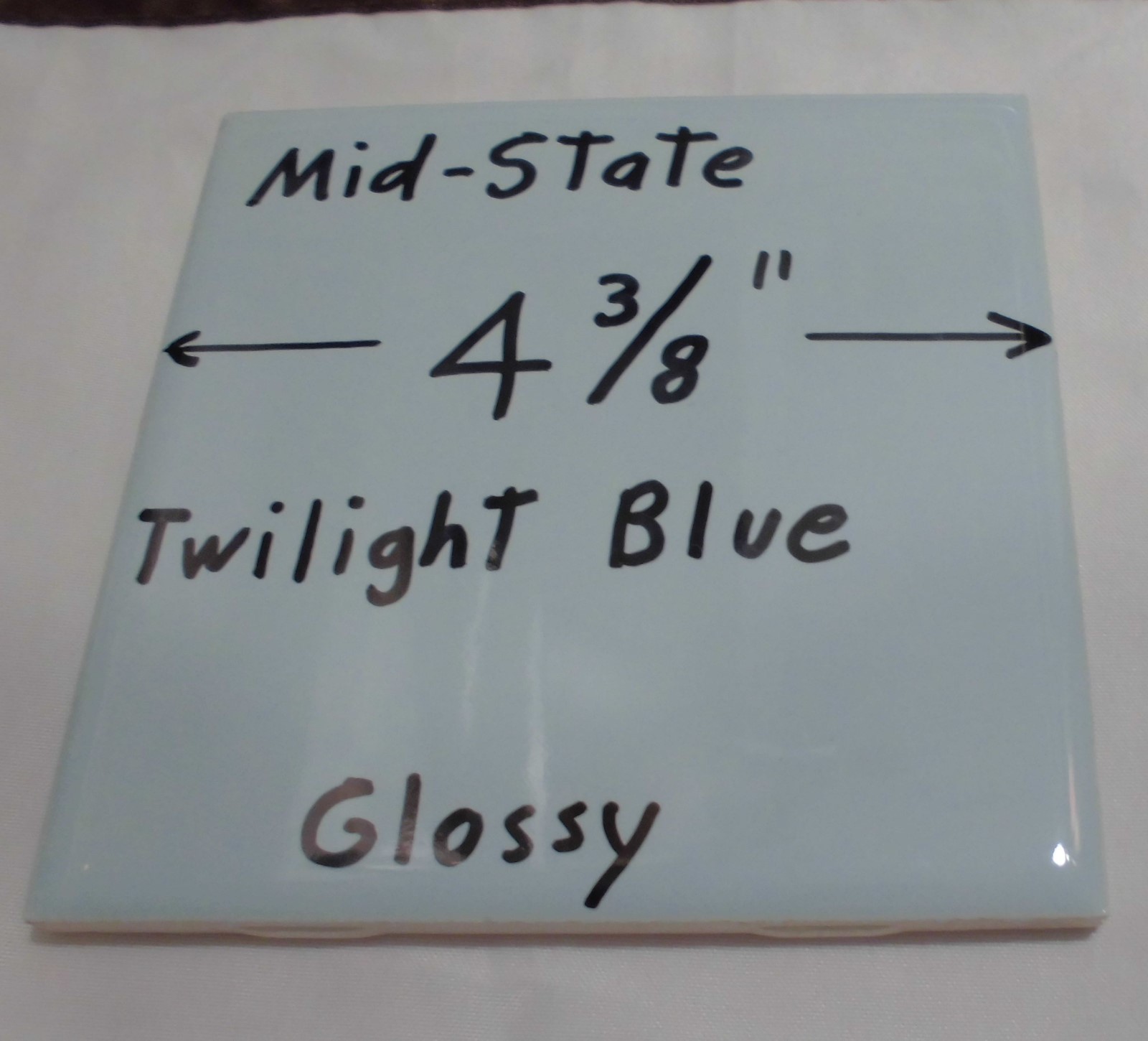 1 pc. Vintage *Twilight Blue* Glossy Ceramic Tile 4-3/8″ by Mid-State Co. NOS