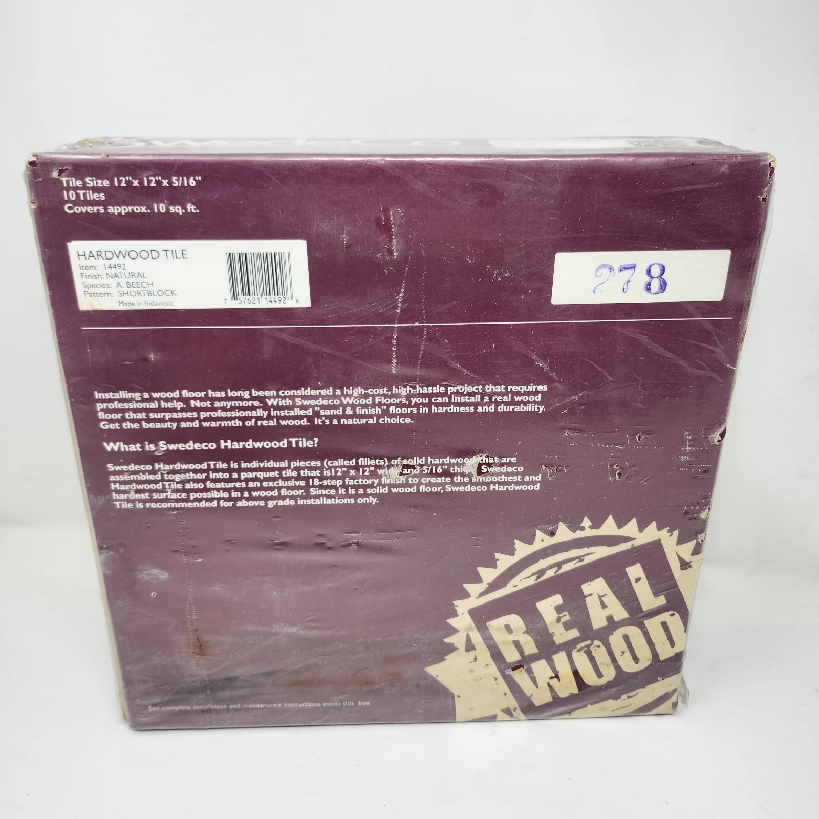 Vintage Beech Parquet Hardwood Tile Flooring (10 Tiles/Package) Swedeco Natural
