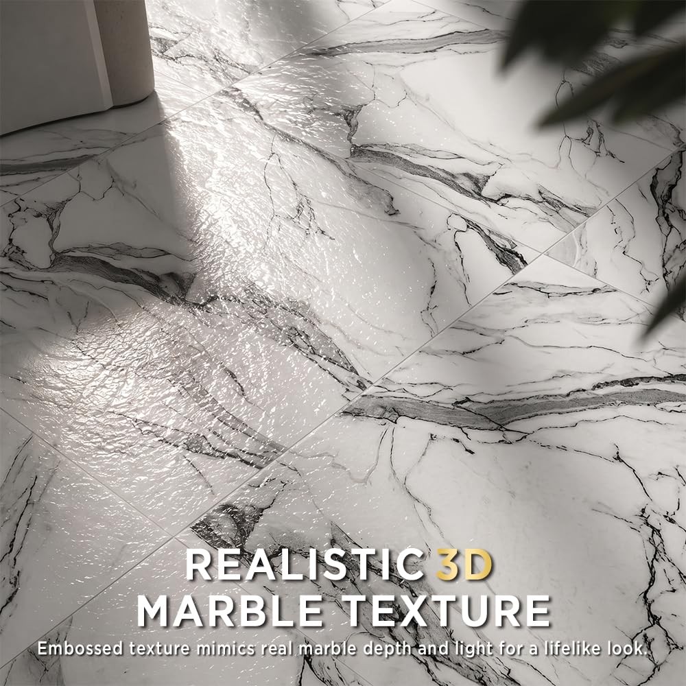 Renter-Friendly Marble Grain Peel and Stick Floor Tile 10 PCS – NO Grout, NO Mes