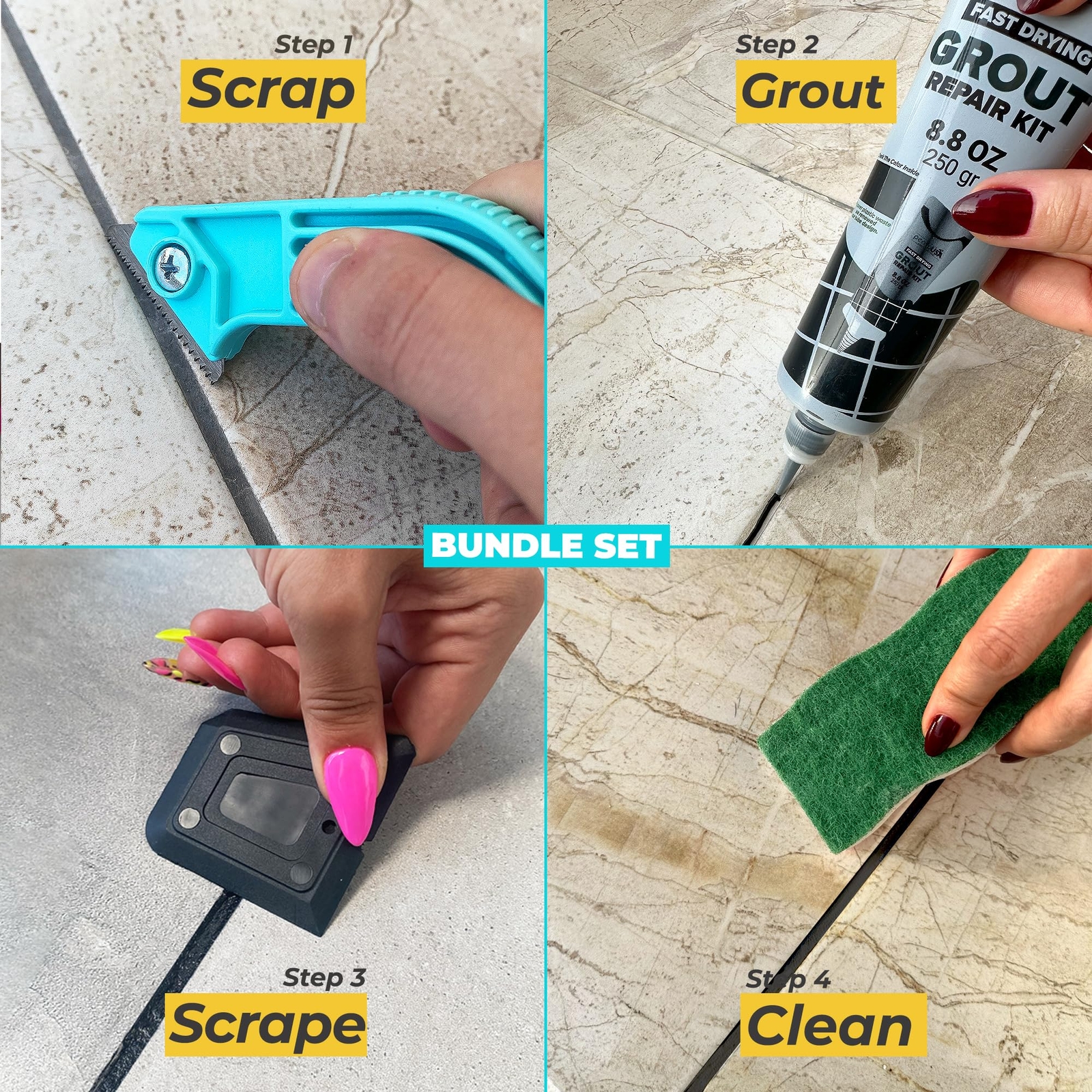 PentaUSA Grout – Tile Grout Repair Kit with Grout Removal Tool Premix Grout B…