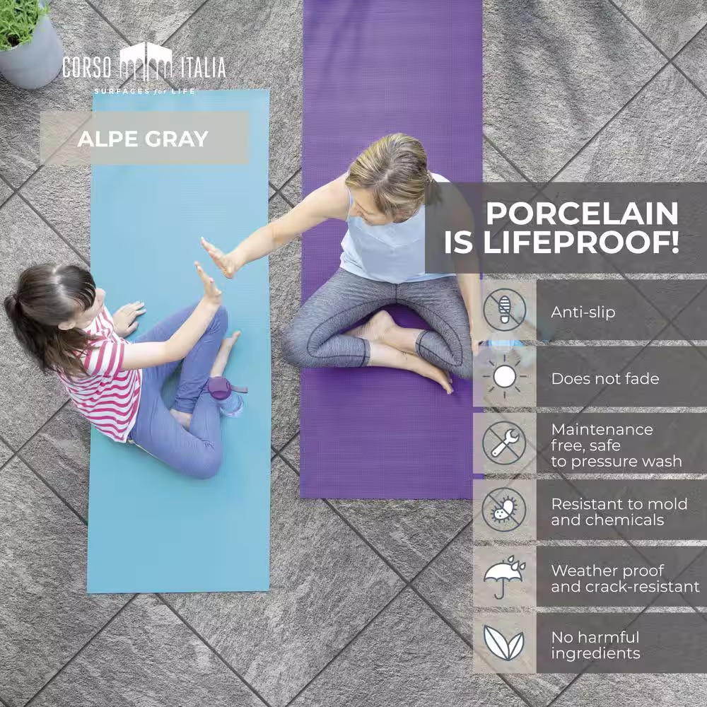 Alpe Gray 24 In. X 24 In. X 0.75 In. Quartzite Stone Look Porcelain Paver