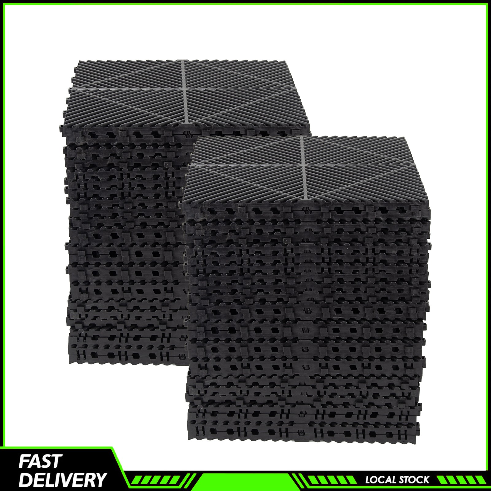 50 PCS 15.75×15.75” Black Interlocking Garage Floor Tile Vented Water Drainage