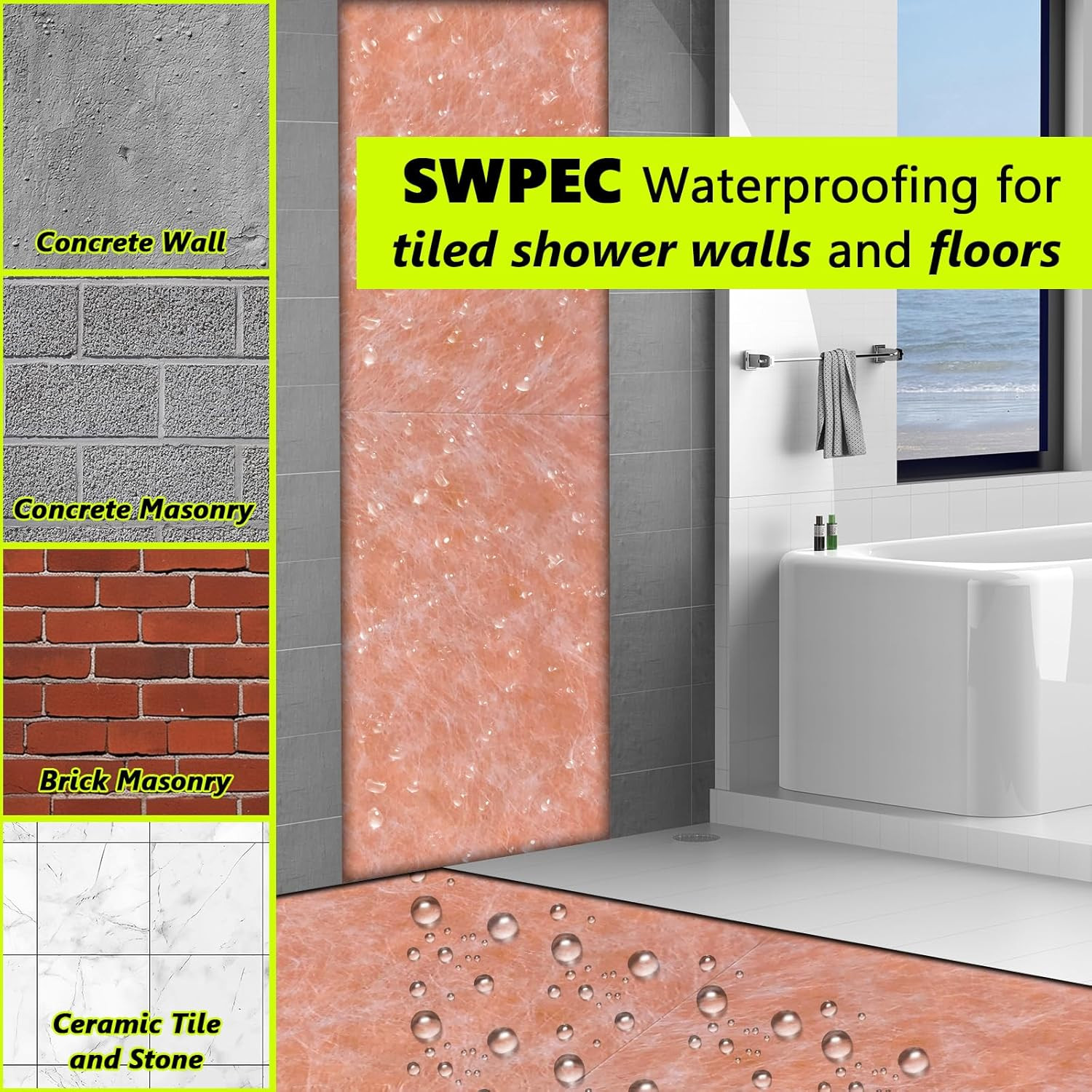 Waterproof Membrane 23.6Mils/0.6Mm Thickness 3.3X98.4’/ 323 Sq Ft Tile Underlaym