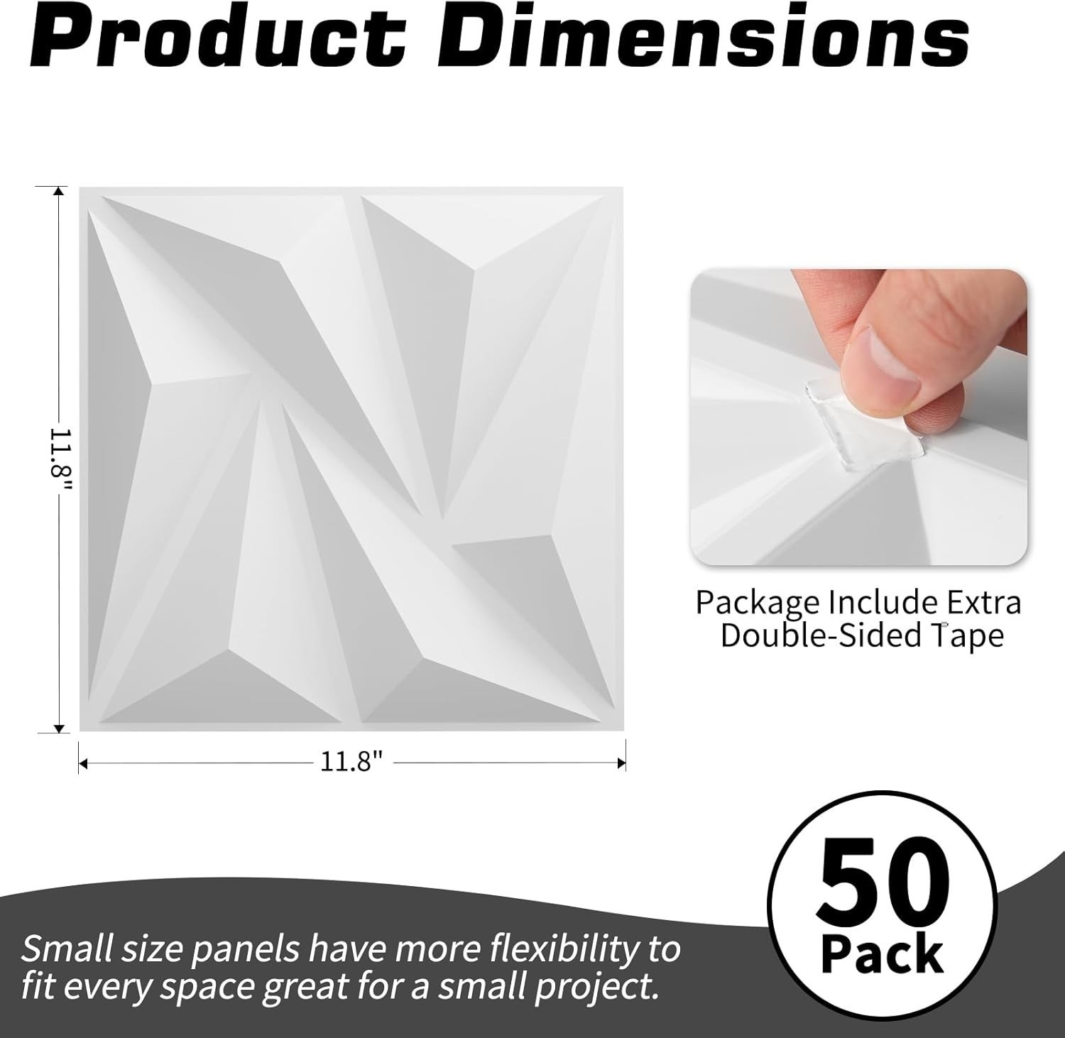 3D Wall Panel Diamond Textured Interior Accent Panels Peel Stick 12×12 White 50x