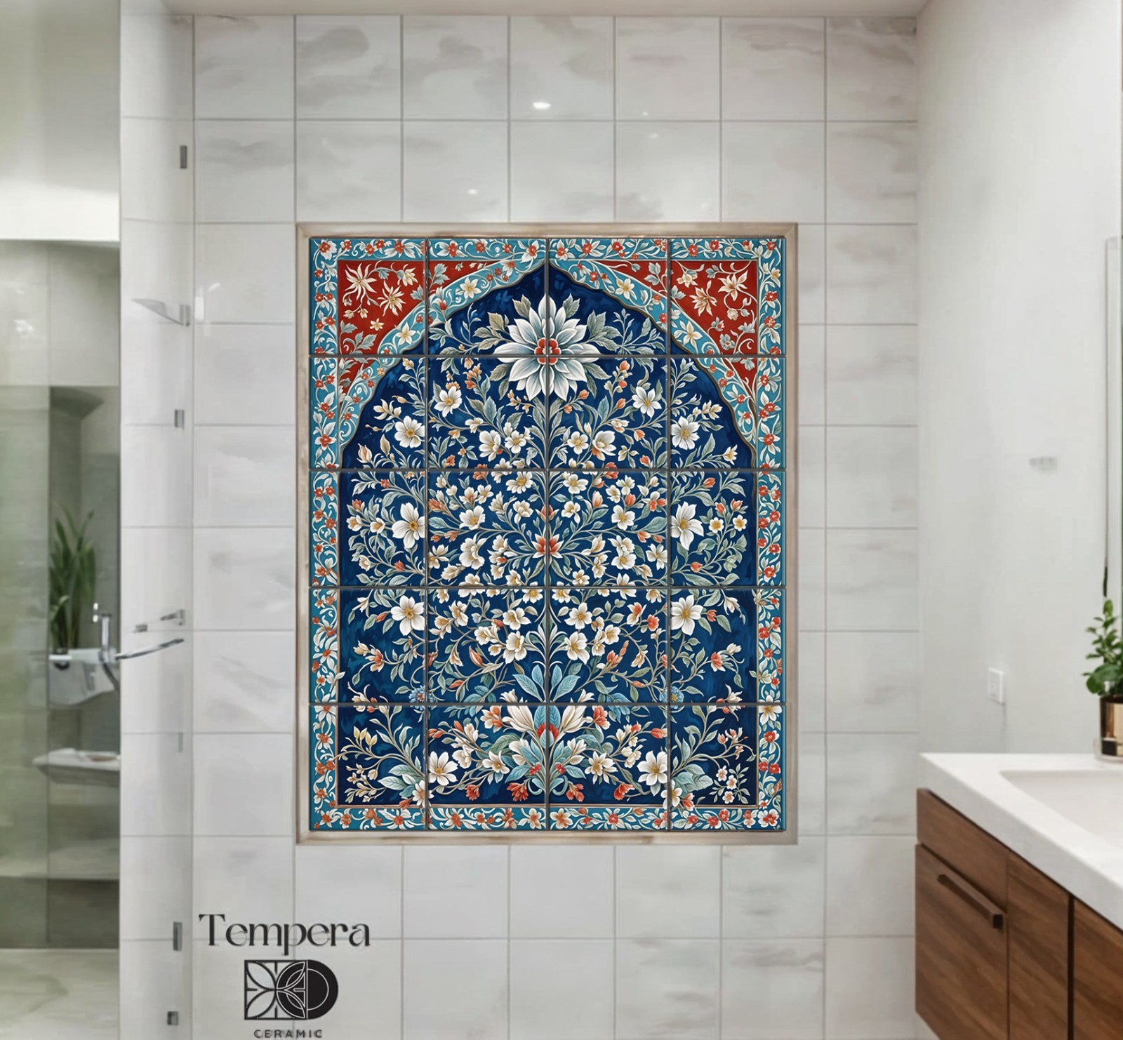 Arabic pattern tiles mural, tiles in middle-eastern style, accent tiles decor