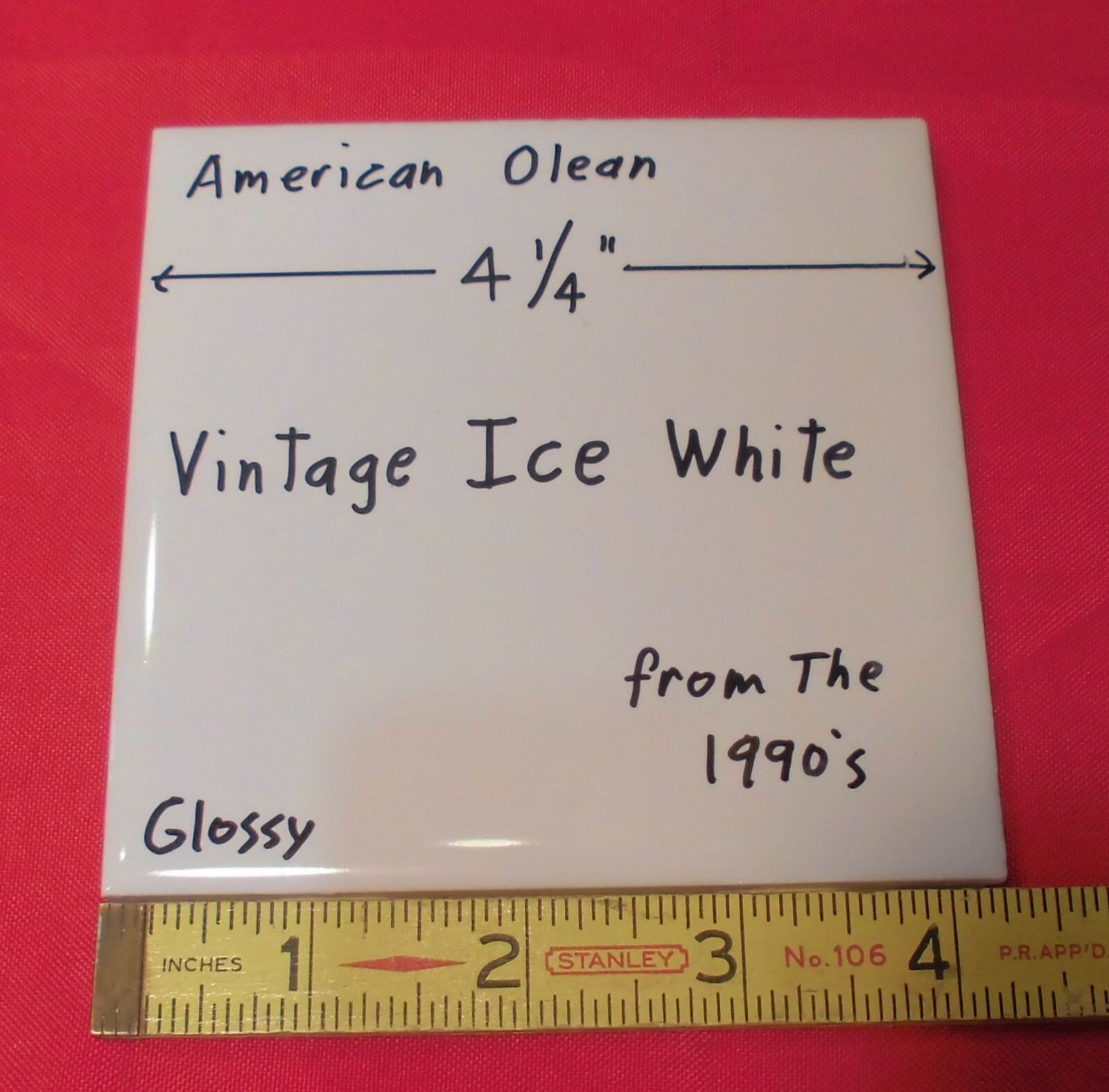 1 pc. Vintage: *Ice White* Glossy Ceramic Tiles by American Olean…4-1/4″ NEW