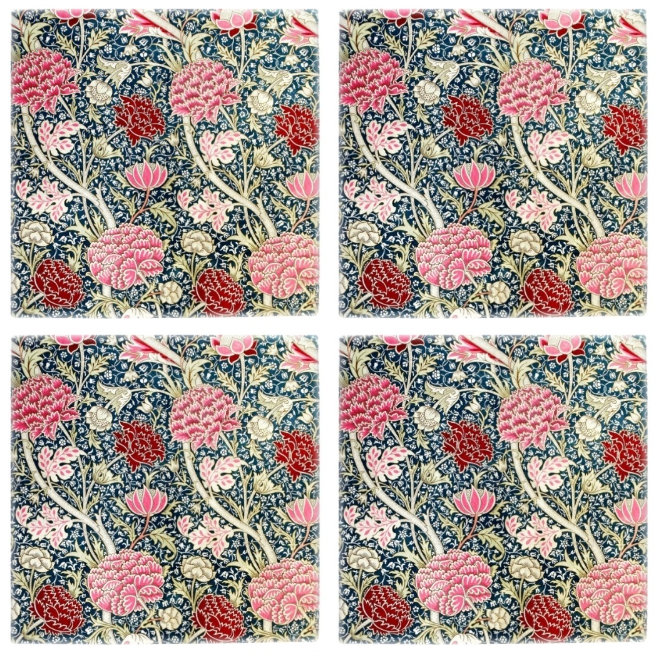 Ceramic Tile William Morris Floral Flowers Art 3 sizes Set of 4 Printed in US
