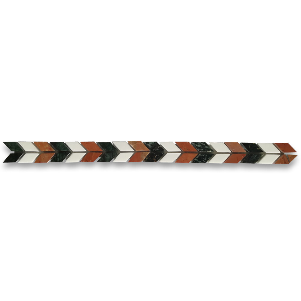 B0003P Marble Mosaic Border Listello Accent Tile Arrow Rojo 1.2×8.3 Polished