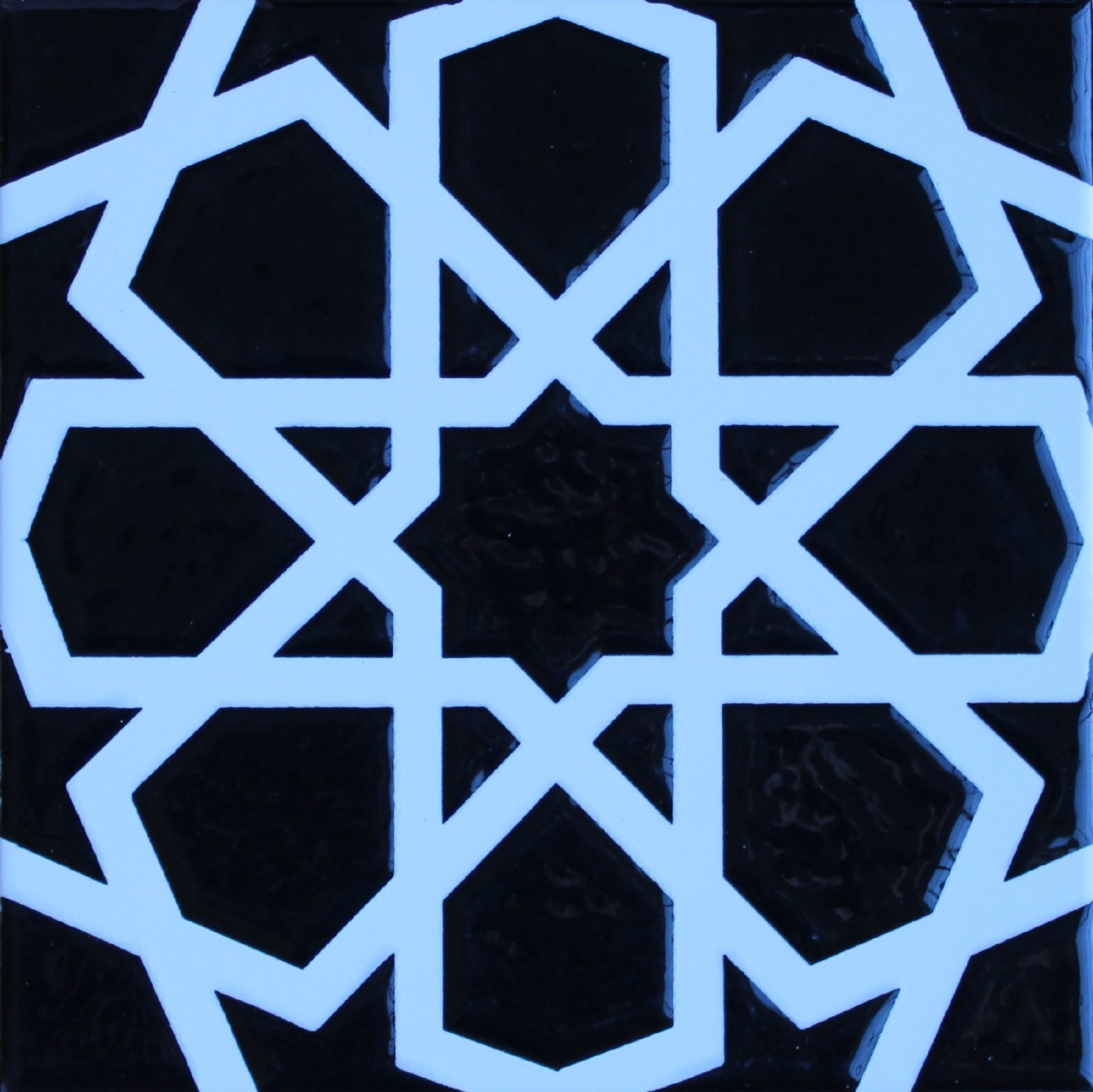 Turkish Iznik Raised Black & White Geometric Pattern 16″x16″ Ceramic Tile