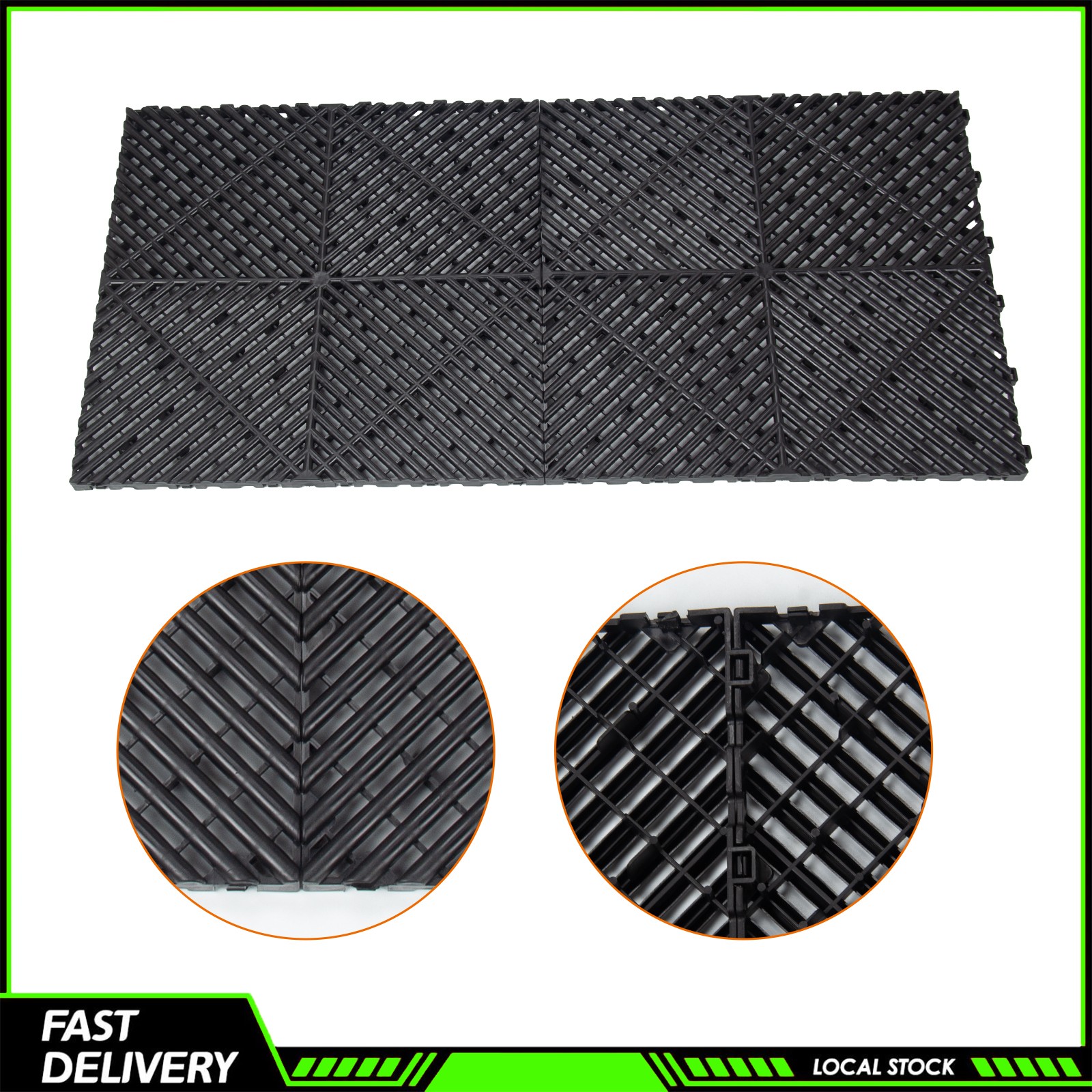 50 PCS 15.75×15.75” Black Interlocking Garage Floor Tile Vented Water Drainage