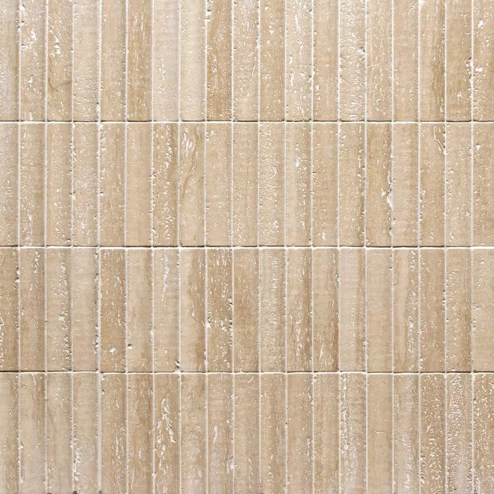 Stacked Travertine 11 In. X 12 In. Honed Fluted Natural Marble Wall Mosaic Tile