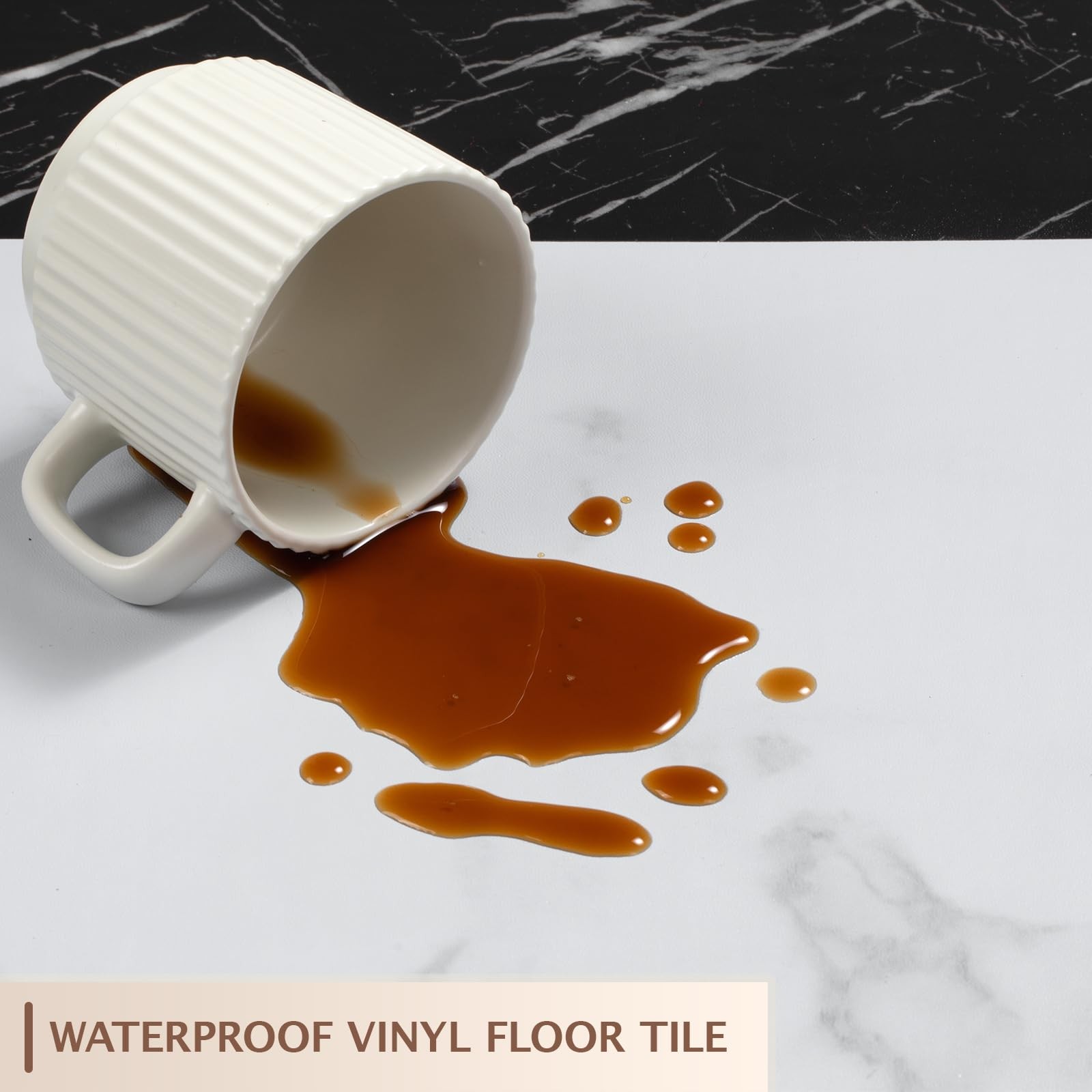 Peel and Stick Floor Tile, 30 PCS 12″ x 12″ Checkered Waterproof Marble Textu…