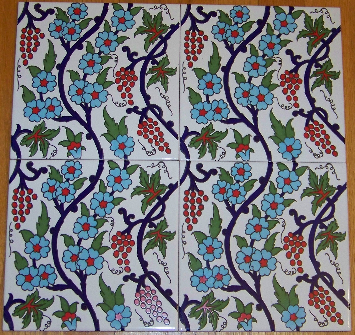 Iznik Grape Vine & Daisy Pattern 16″x16″ (40cmx40cm) Turkish Ceramic Tile Set