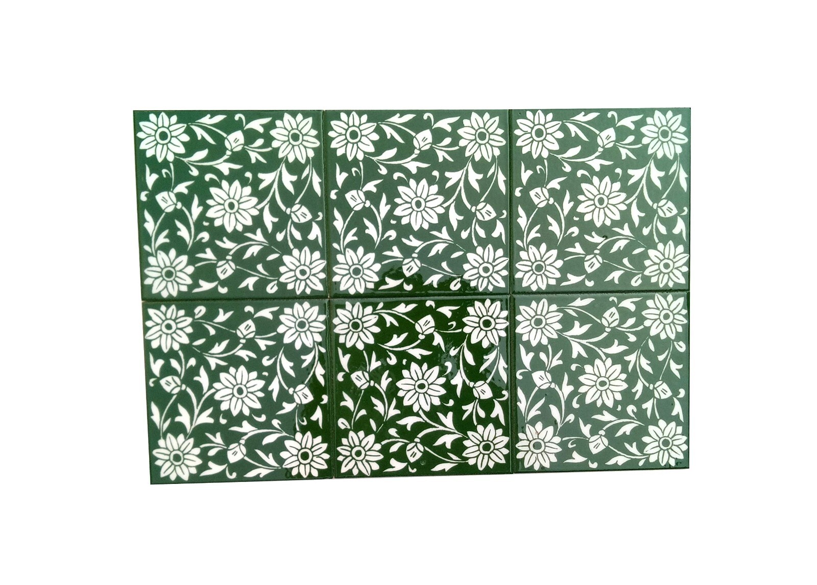 Interior Exterior Flooring Wall Ceramic Tile Green & White 6 x 6 in Set of 6