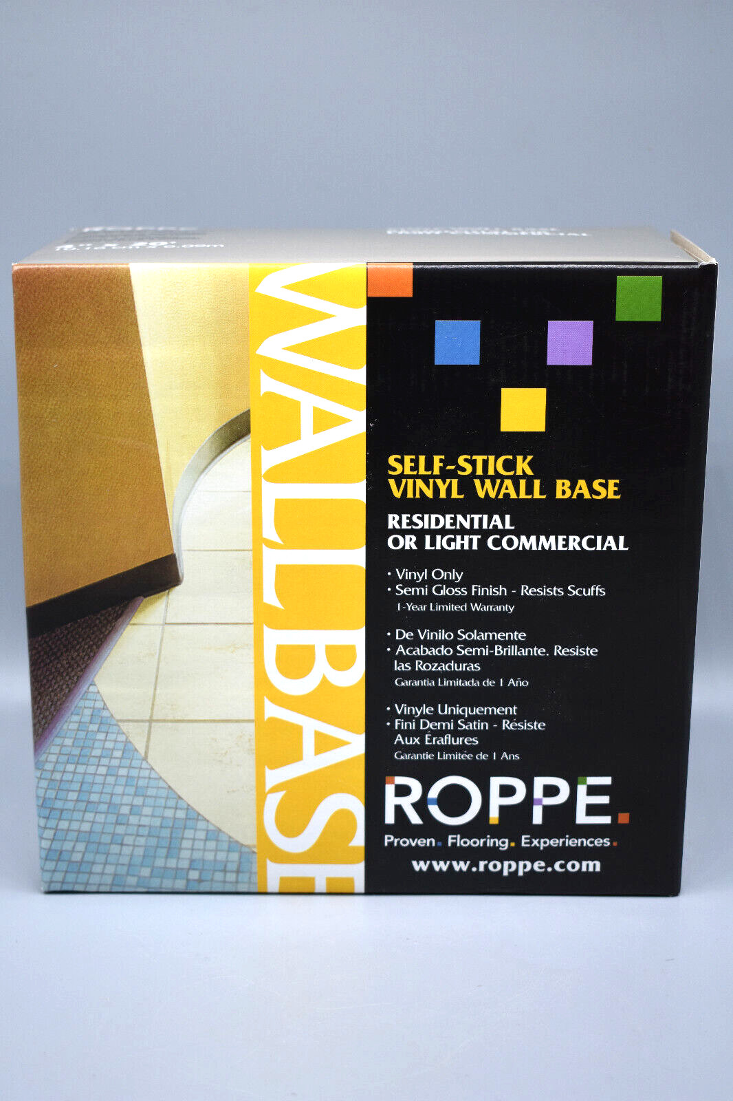 ROPPE SNOW Self-Stick Vinyl Wall Base, 4″ x 20′ New Old Stock. Made in USA