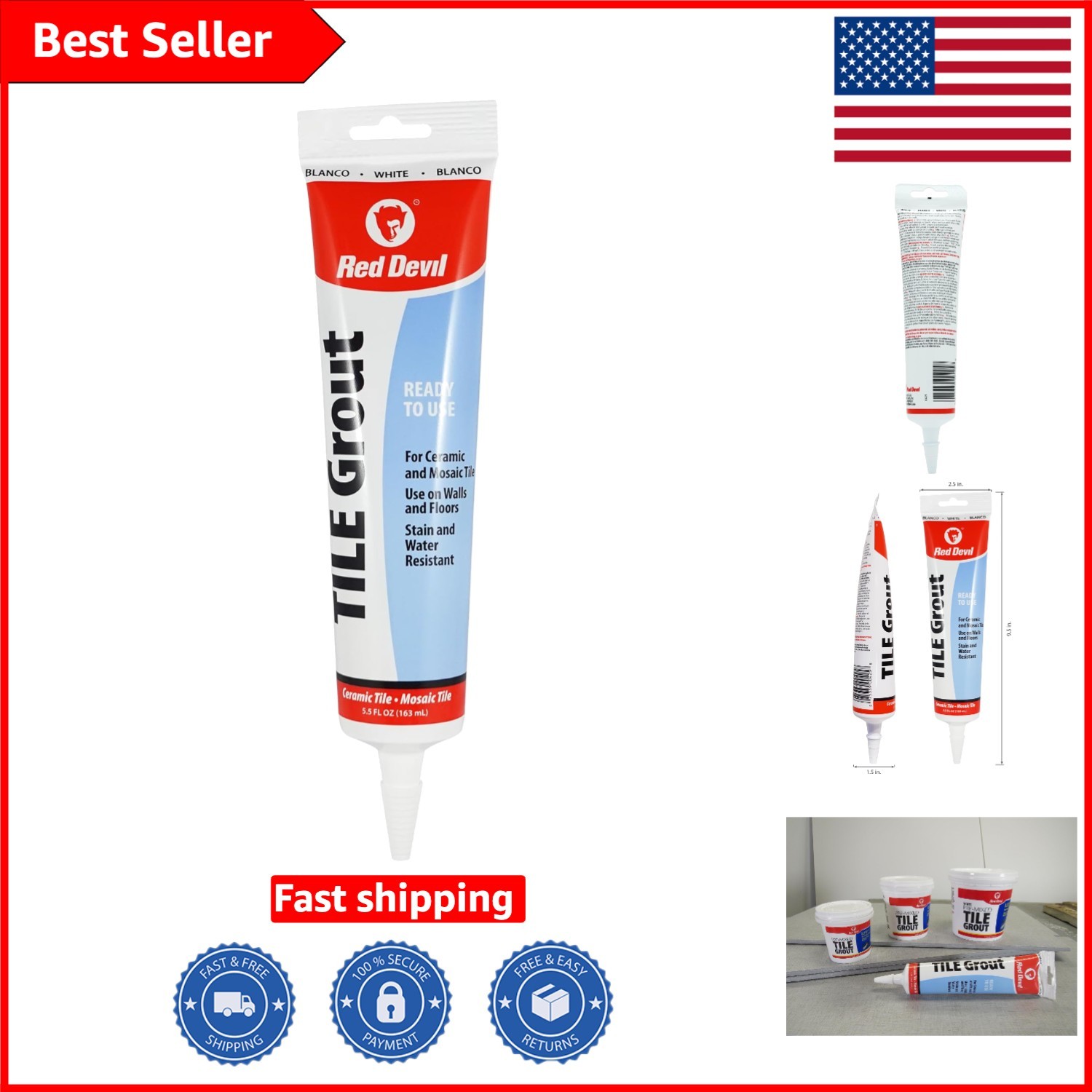 5.5 oz Water-Resistant Tile Grout – Easy Application for Ceramic & Wood