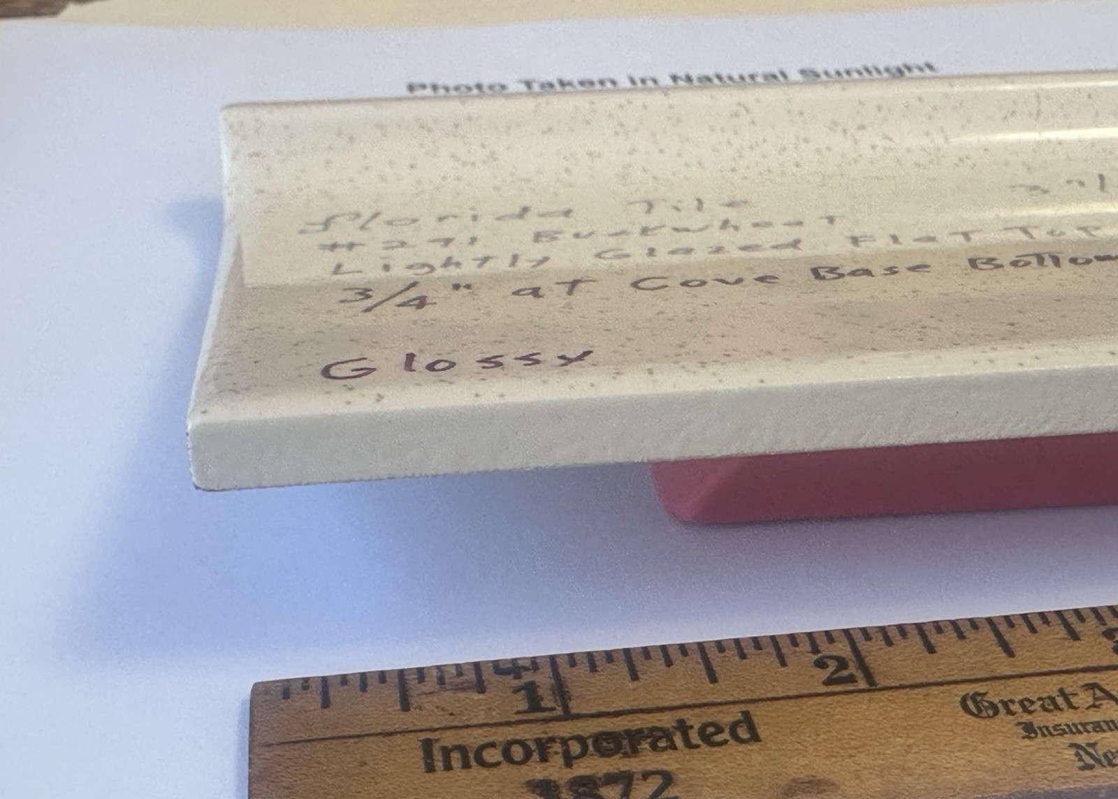 1 pc. Buckwheat 3-7/8 X 6-1/8″ Glossy Ceramic Cove Base Tile, florida, Flat Top