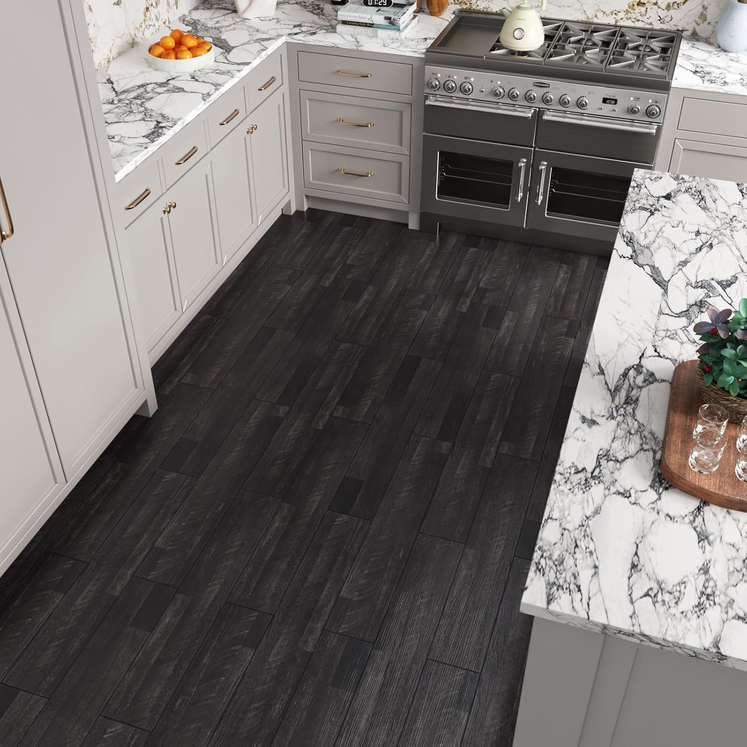 24-Pack Waterproof Dark Grey Vinyl Peel and Stick Floor Tiles – 6″x36