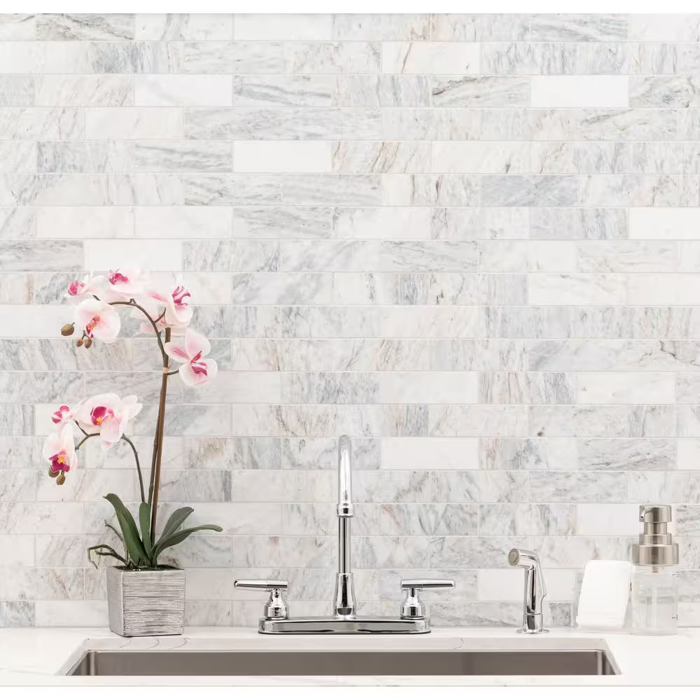 Capri Blue Subway 12 In. X 12 In. X 0.38 In. Honed Marble Mesh-Mounted Mosaic Fl